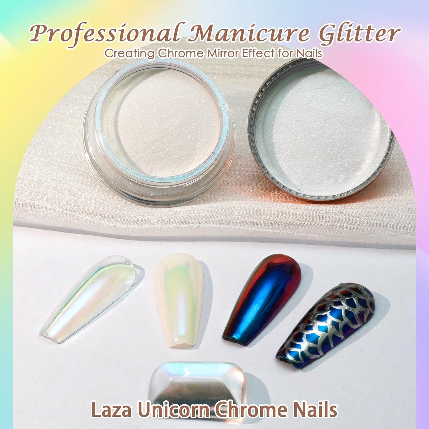 Laza Unicorn Chrome Nail Powder Glazed Donut Nails Metallic Mirror Effect Pigment Shimmer Pearl Powder Iridescent Nail Glitter Fairy Dust for Nail Art Supplies Gel Polish Manicure–Purple Green Mermaid - Image 4
