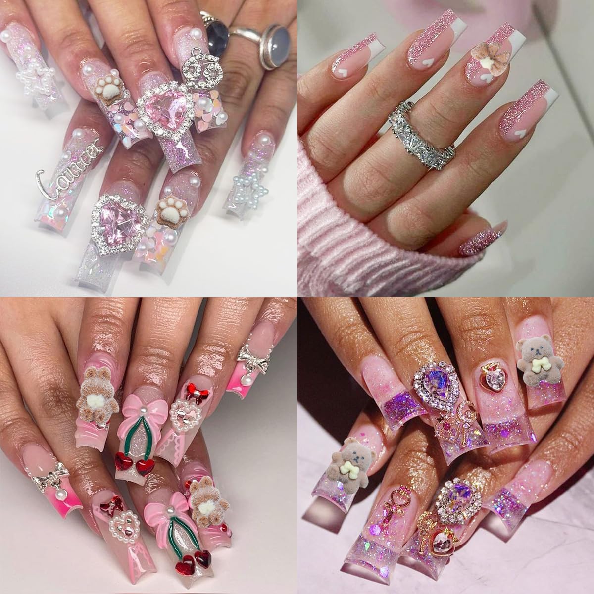 14Pcs Bear Nail Charms 3D Cute Nail Charms Coffee Color Nail Nail Rhinestone Nail Gems Shiny Crystal Rabbit Bow Designs Nails Jewelry for Nail Art Supplies for Women Girls Acrylic Nails Decorations - Image 3