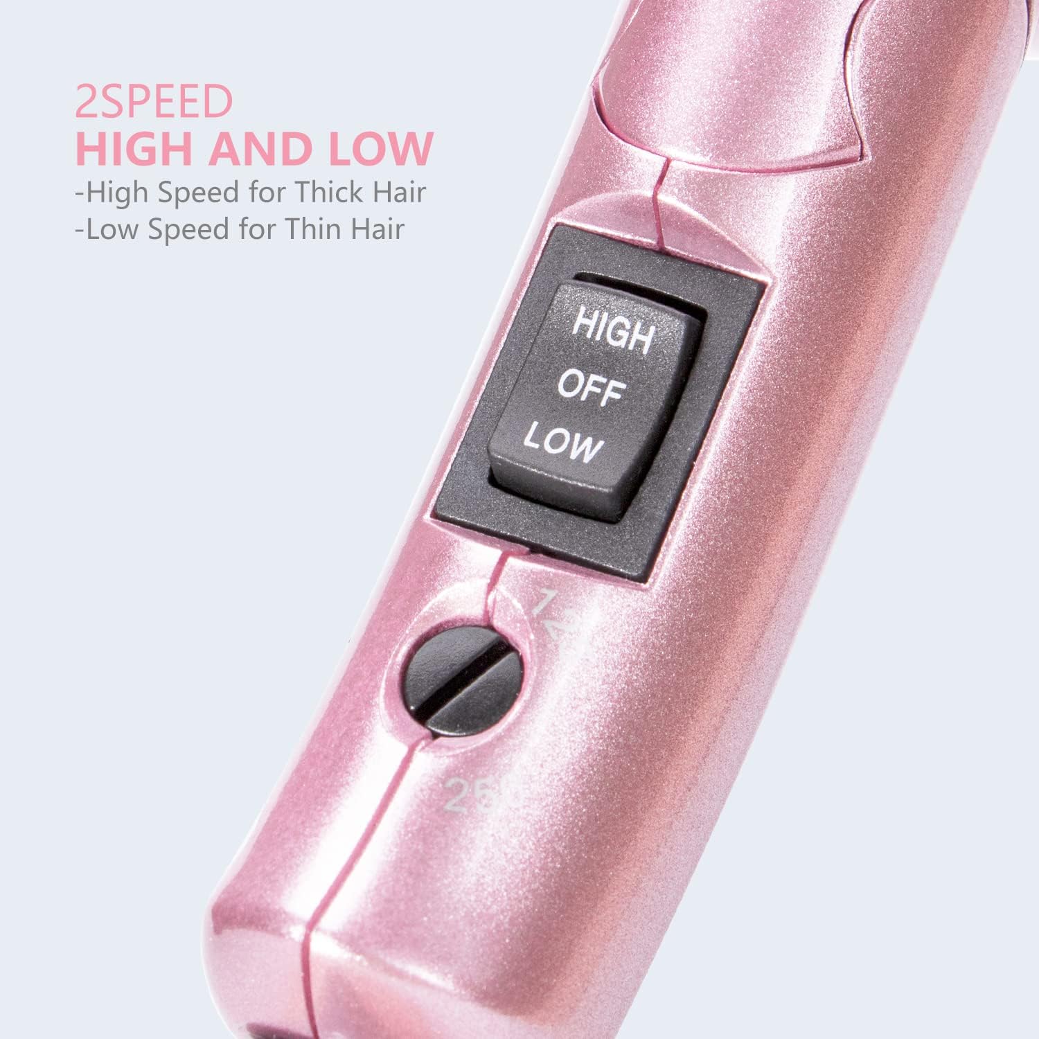 DAN Technology Pink Mini Travel Dual Voltage Hair Dryer Set with Concentrator and Diffuser - Image 3