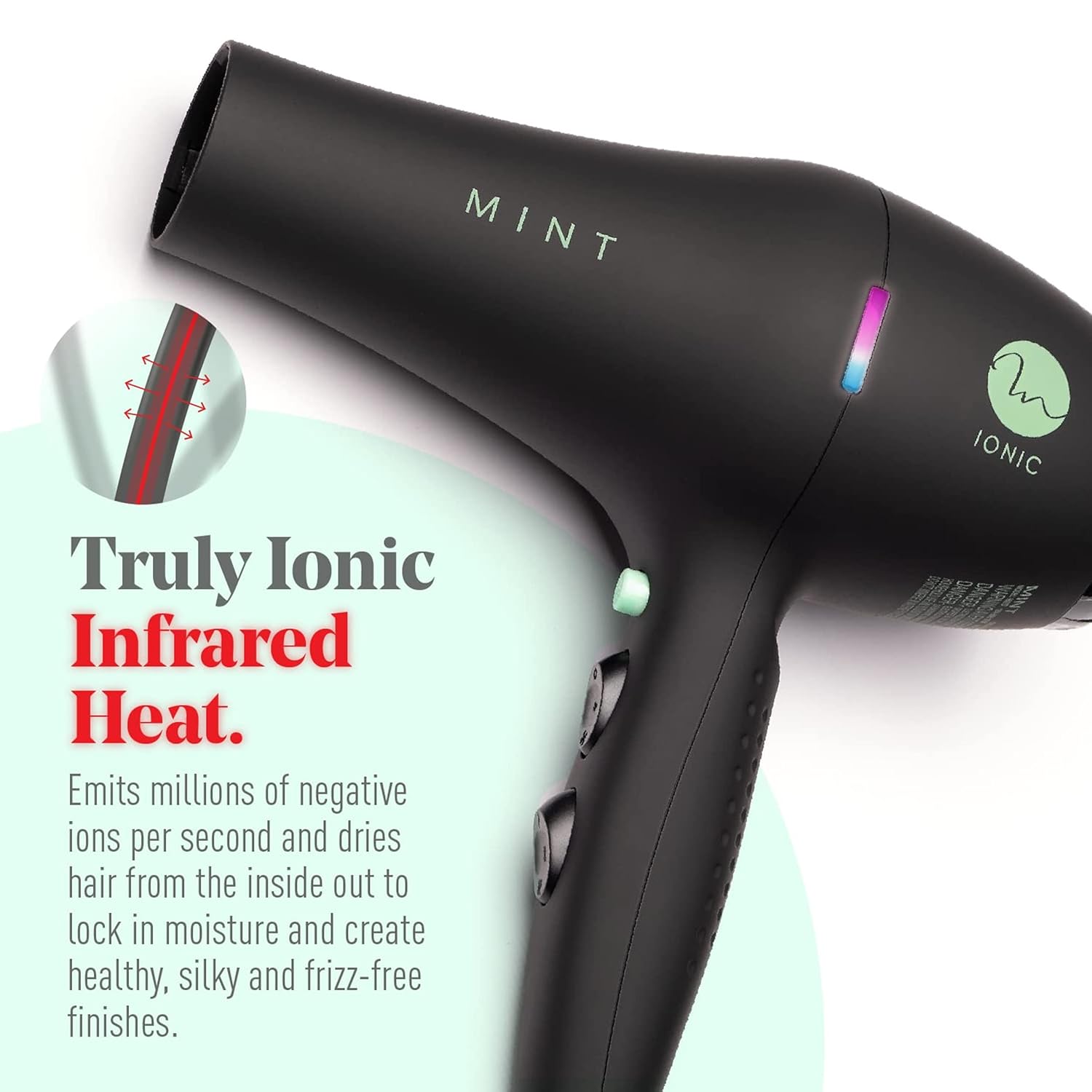 Professional Series Blackbird Infrared Ionic Hair Dryer with Diffuser by MINT | Extremely Quiet and Lightweight Blow Dryer with 1875 Watts of Salon-Grade Drying Power | Ceramic Tourmaline Pro Dryer - Image 5