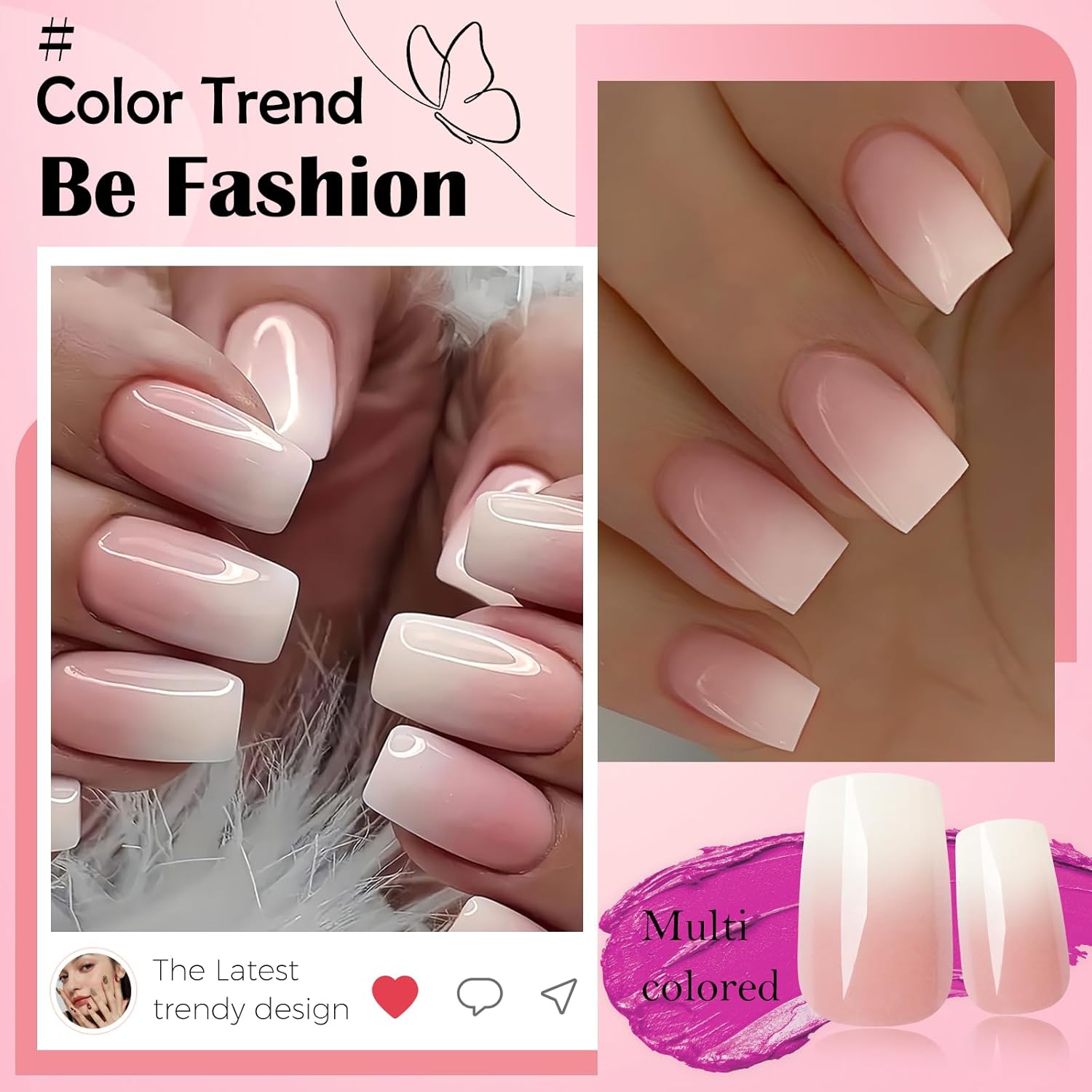 LoveOurhome 144pc Ombre Square Press on Nails Medium Fake Nails with Glue Tabs, Glue on Nails Square Ombre Nails Press on Nails Medium False Acrylic Nail Artificial Fingernails Women Stick on Nails - Image 6