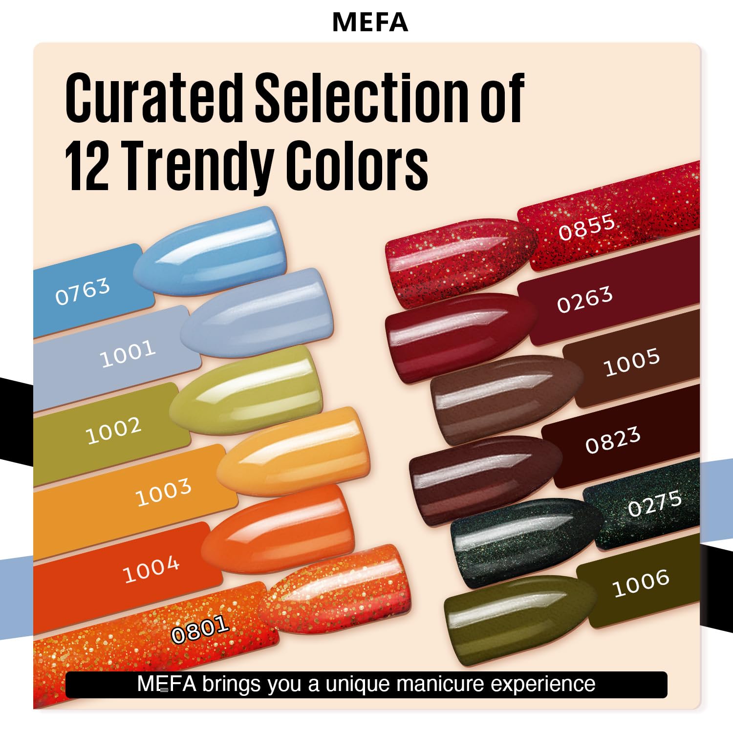 MEFA Gel Nail Polish Set, 12 Colors Orange Burgundy Red Gel Polish Set Flash Dark Red Glitter Nail Polish Shimmer Nude Brown Blue Yellow Nail Gifts for Women Girl DIY Salon Home Spring Summer - Image 3