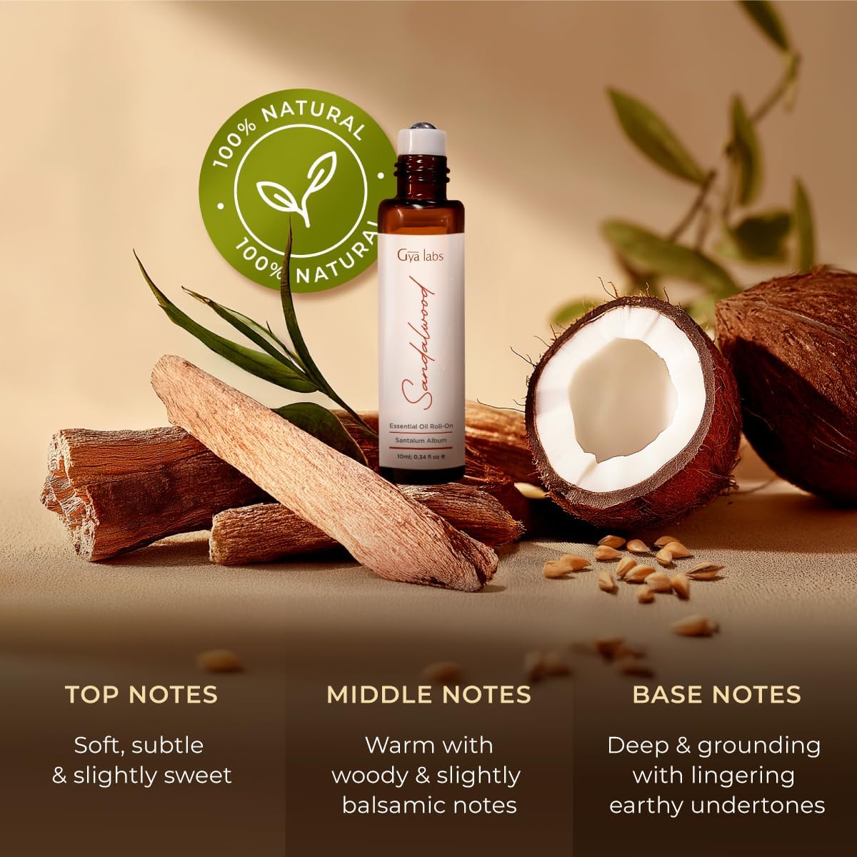 Gya Labs Sandalwood Essential Oil Roll on - Sandalwood Perfume for Women & Men, 100% Pure Natural Aromatherapy Oil Roller for Skin, Alcohol Free, Travel Size (0.34 Fl Oz) - Image 3