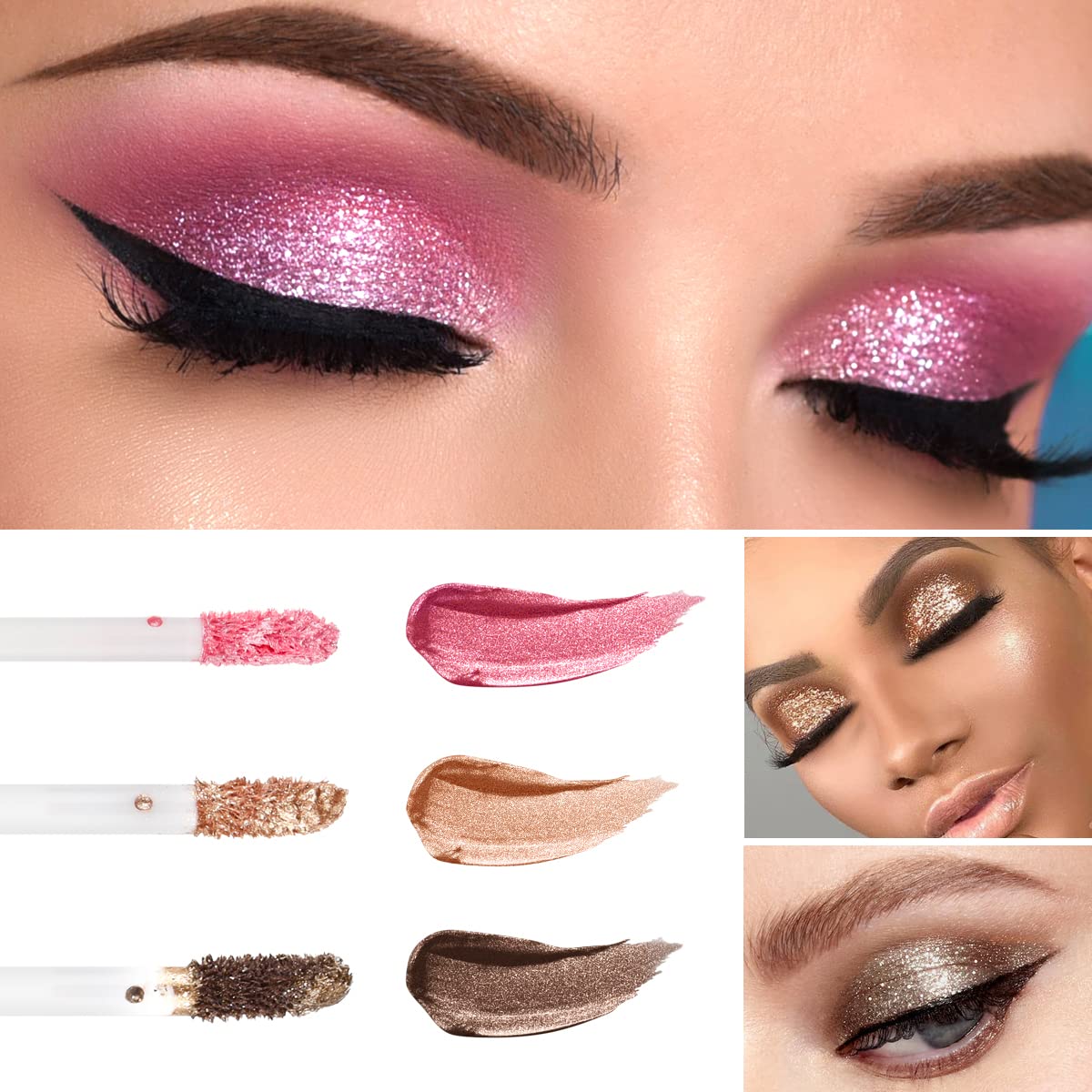 Silver Liquid Eyeshadow - Glitter Shimmer Sparkle Glow Silvery Eye shadow Makeup, High-impact Pigmented, Long Lasting, Waterproof Liquid Metallic Eyeshadow, Easy to Apply & Quick Drying - Image 4