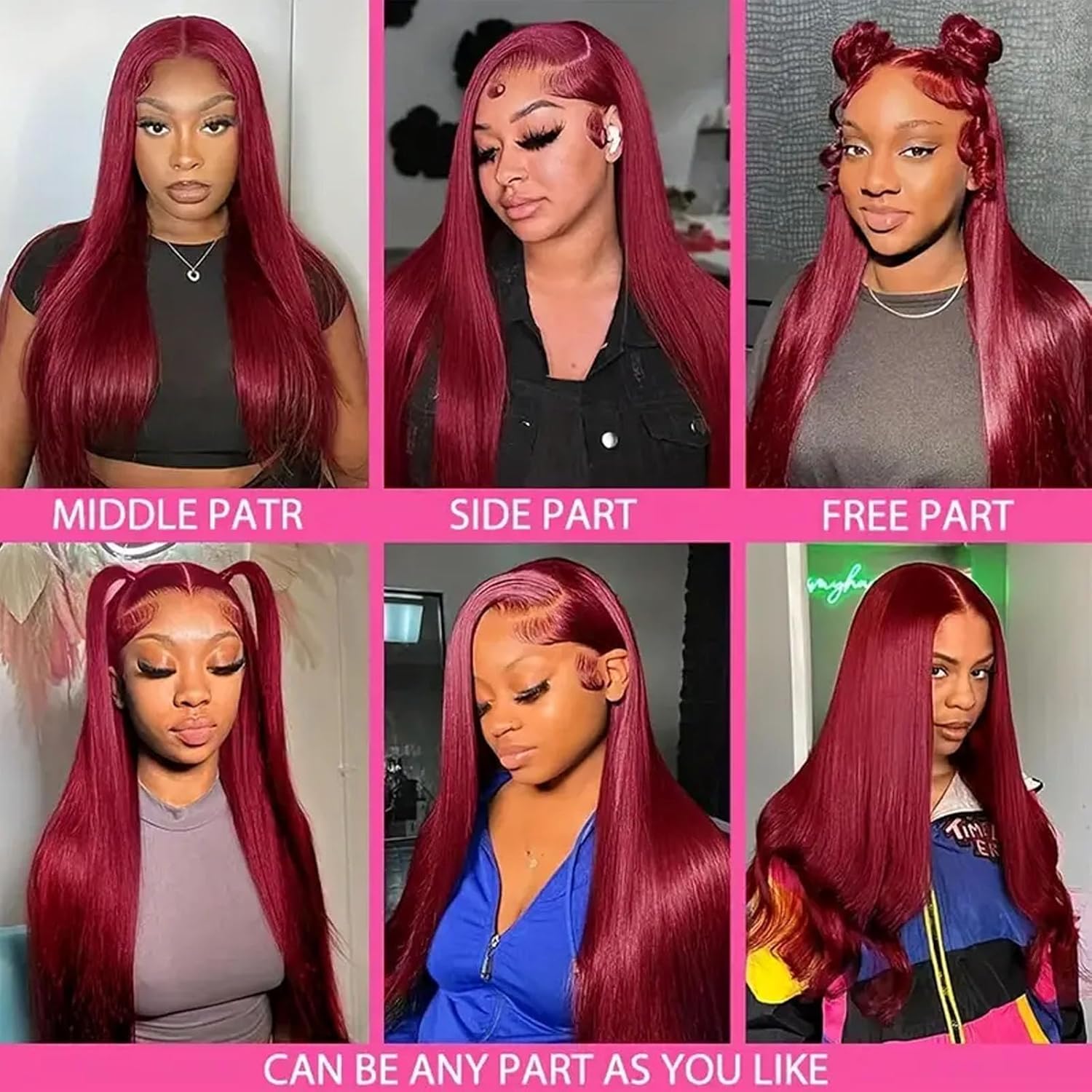 Burgundy Wig Human Hair 28inch 13x6 HD Transparent Lace Straight 99J Red Human Hair Wig Colored Reddish Brown Lace Frontal Wigs 180% Density Pre Plucked With Baby Hair - Image 5