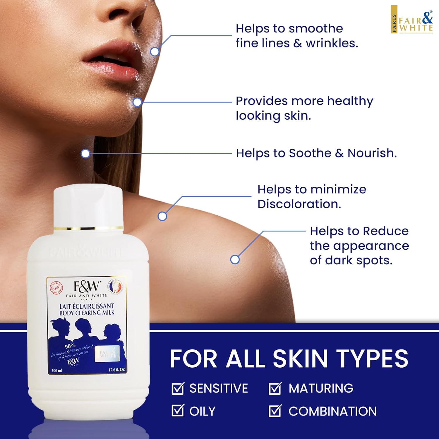 F&W Original Body Clearing Milk - 17 fl oz, Dry Skin Moisturizer for Fair Skin Tones - Image 2