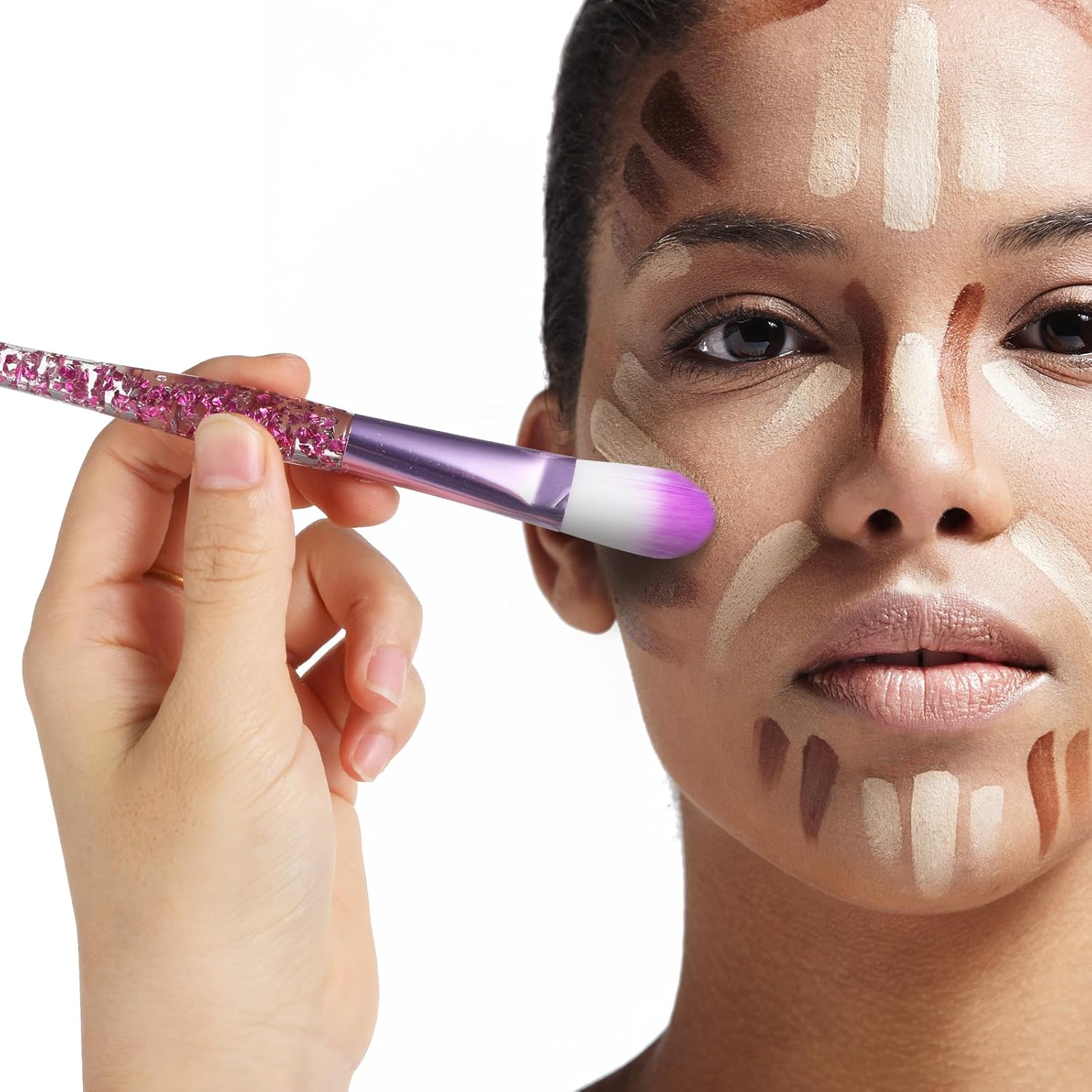 15Pcs Purple Makeup Brushes Set, Glitter Crystal Cute Makeup Brush Eye Shadow Brushes Kit Professional Face Foundation Concealer Liquid Make up Beauty Eyeliner Lip Cosmetic Brush Set for Women - Image 2