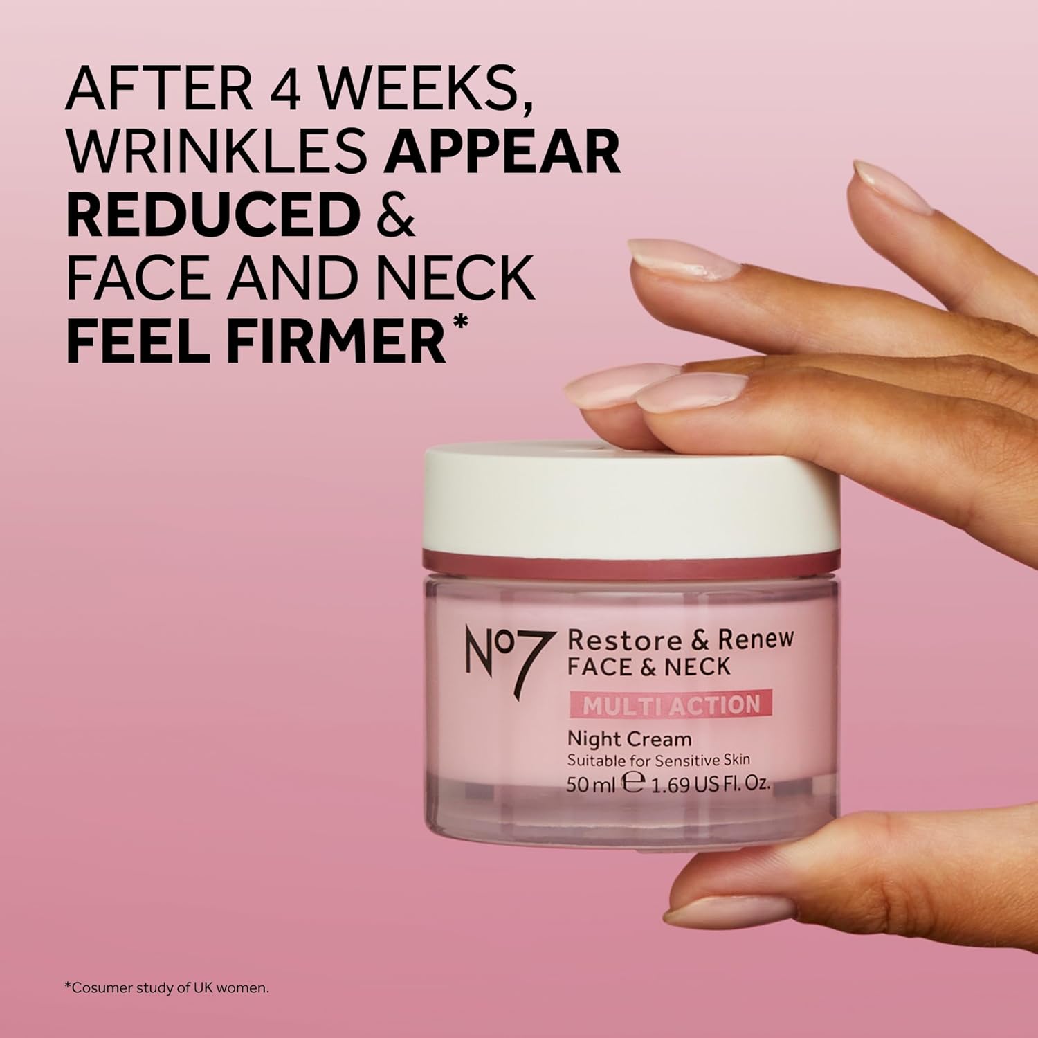 No7 Restore & Renew Multi Action Face & Neck Cream - Nighttime Collagen Peptide Facial Moisturizer - Anti Aging Face Cream Enriched with Hyaluronic Acid, Shea Butter + Vitamin E to Firm Skin (50ml) - Image 4