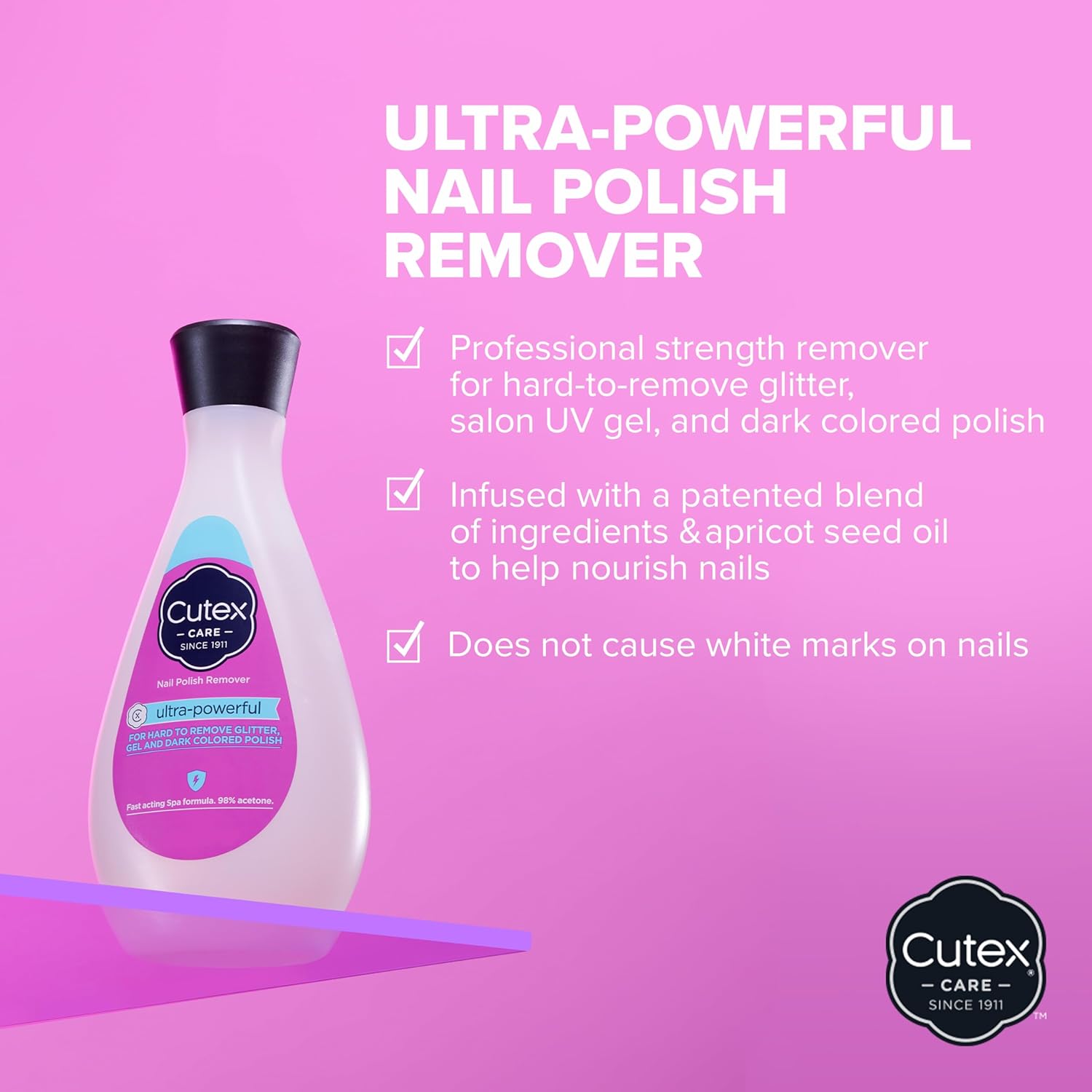 Cutex Gel Nail Polish Remover, Ultra-Powerful & Removes Glitter and Dark Colored Paints, Paraben Free, 6.76 Fl Oz - Image 2