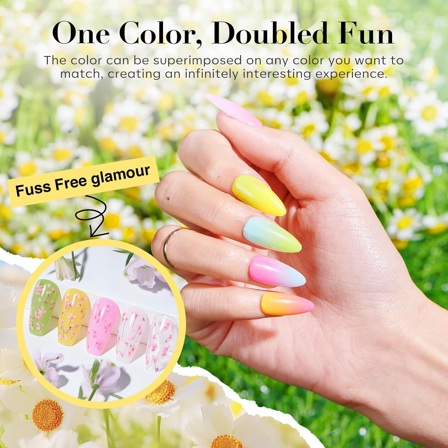 AZUREBEAUTY Dip Powder Nail Kit Floral Lime Green with Base Top Coat Activator Dried Flowers for French Nails Art Manicure DIY Salon - Image 4