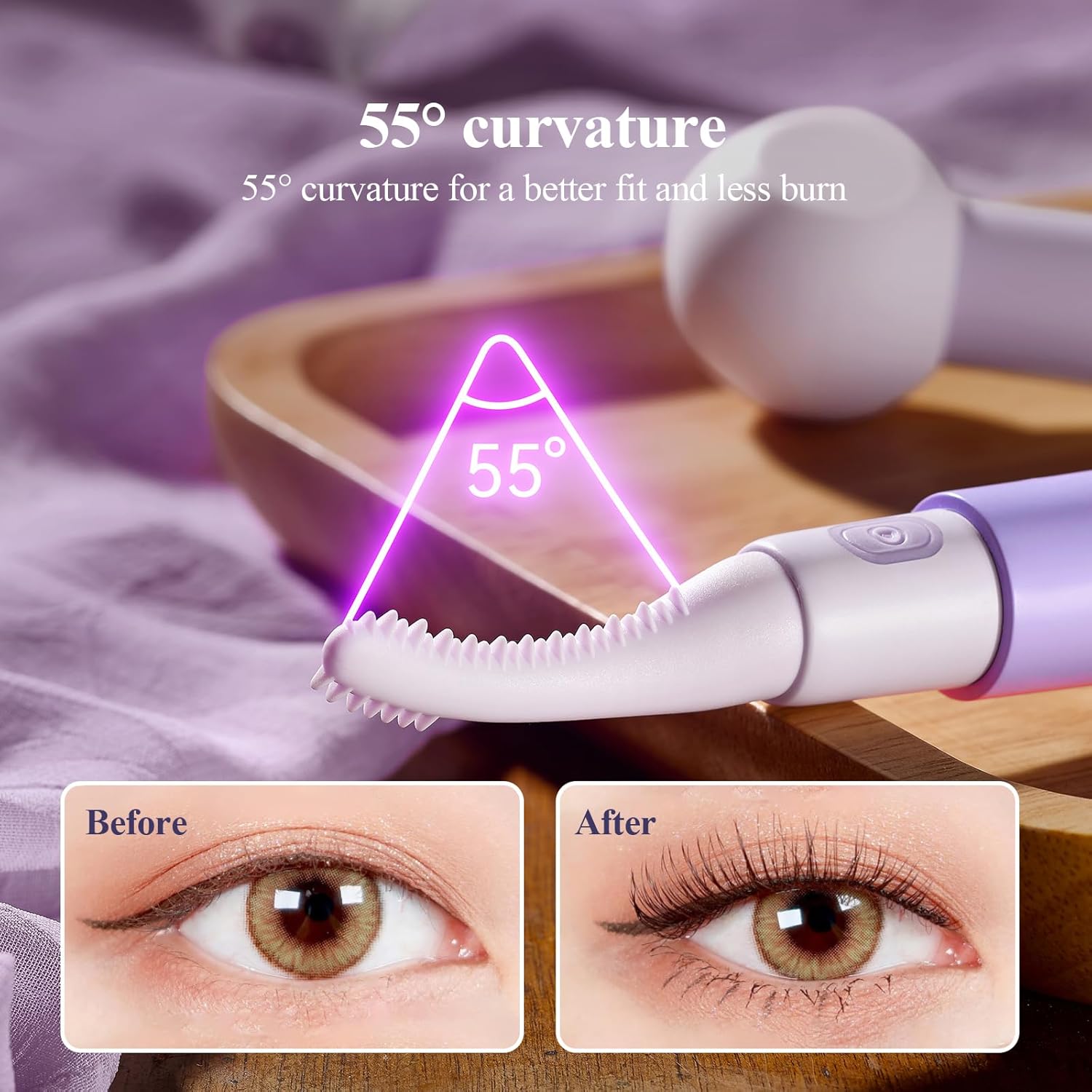 Heated Eyelash Curlers, TOUCHBeauty Electric Lash Curler Rechargeable with Dual-Sided Silicone Comb, 2-Level Temperature, No Pinching, Natural Curling Violet - Image 5