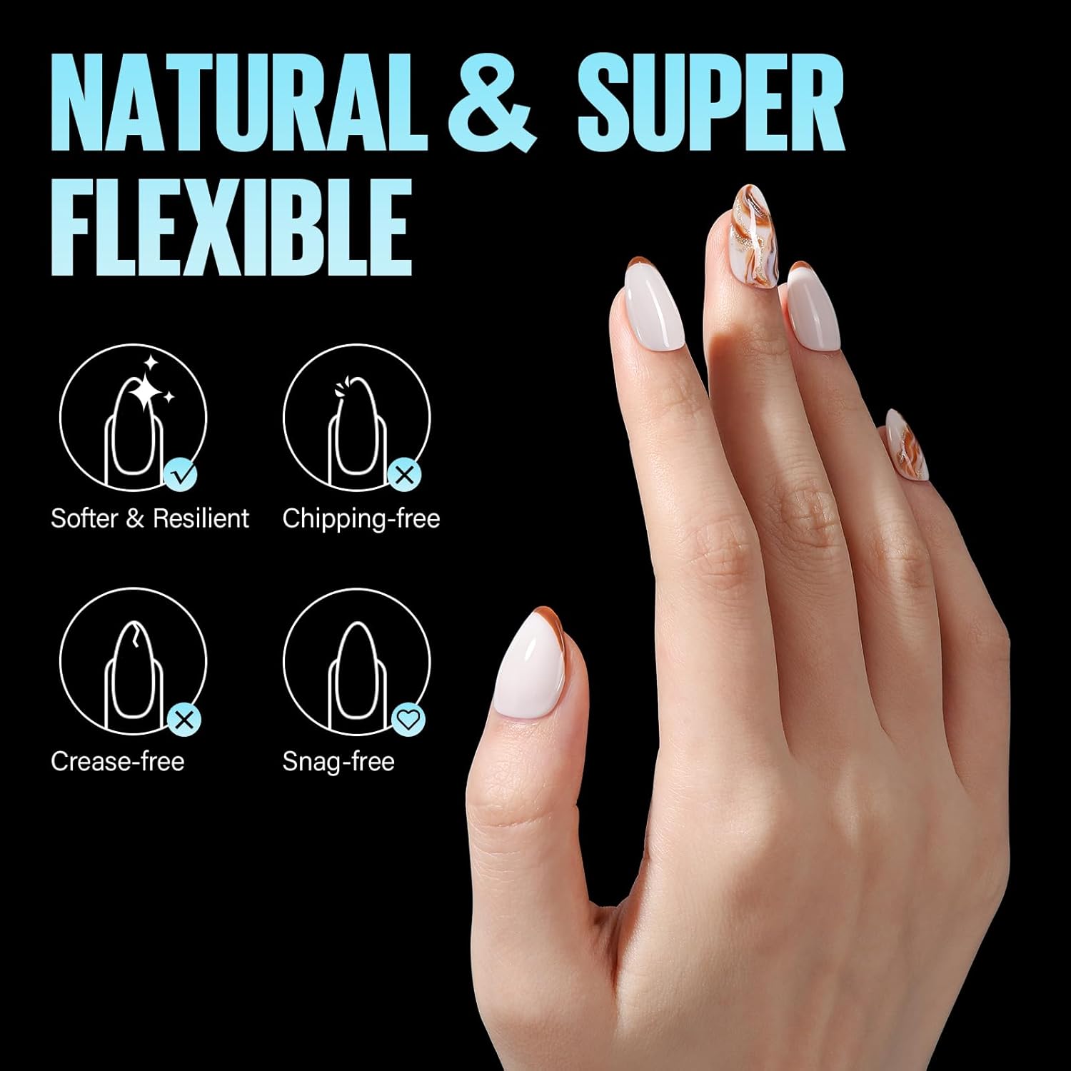TOMICCA Short Almond Nail Tips, 504Pcs Soft Acrylic Nail Tips, 12 Sizes Pre-Shaped Half Matte Fake Clear Gelly Tips, Press on Acrylic Nails for Nail Extension DIY Nail Salon - Image 3
