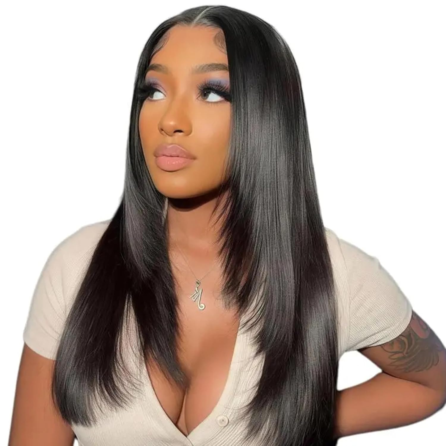 TESLAL Blend Wigs Human Hair Glueless Wear and Go Glueless Wigs Human Hair Pre Plucked Pre Cut Layered Wig Straight 6X6 Synthetic and Human Hair Blend Wig 20Inch Black Color 260% Density - Image 8