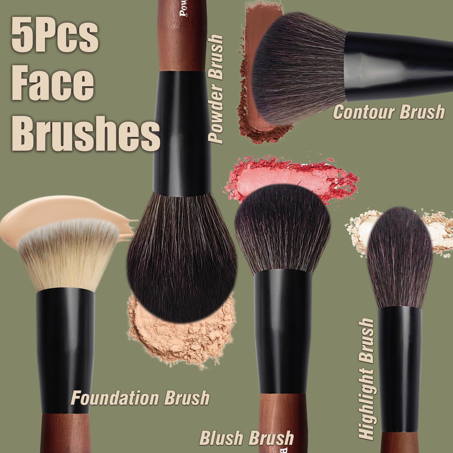 Makeup Brushes 16 Pcs Makeup Brush Set Professional, Wood Handle Travel Make Up Brushes Set with Case, Premium Cruelty-Free Synthetic Fiber Hair Makeup Brush Kit with Holder - Image 3