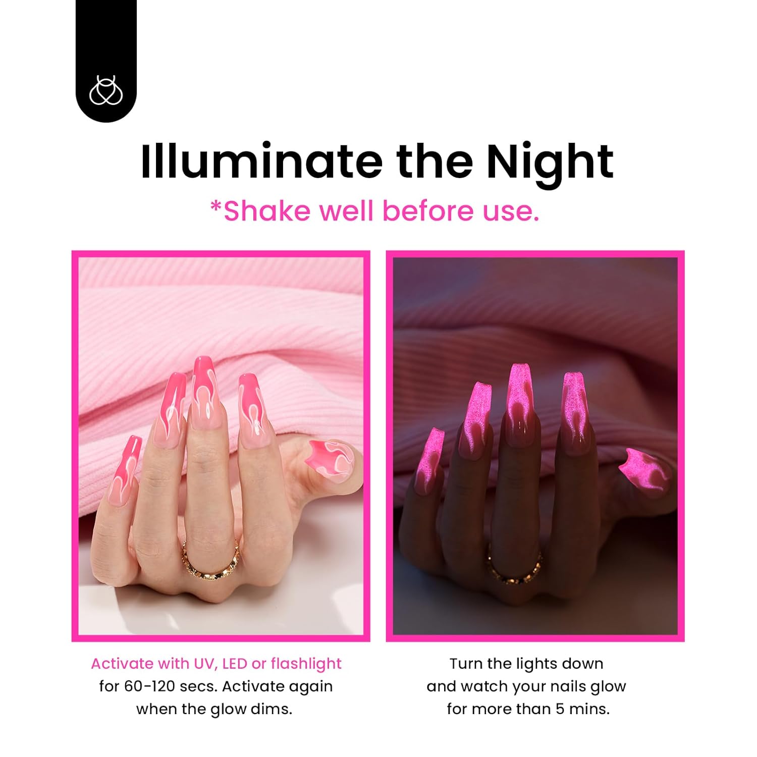 Beetles Hot Pink Gel Nail Polish 15ml 0.5oz Glow in the Dark Pink Neon Gel Polish Soak Off Uv LED Nail Lamp Nail Art Manicure Salon DIY Home for Women Girls - Image 5