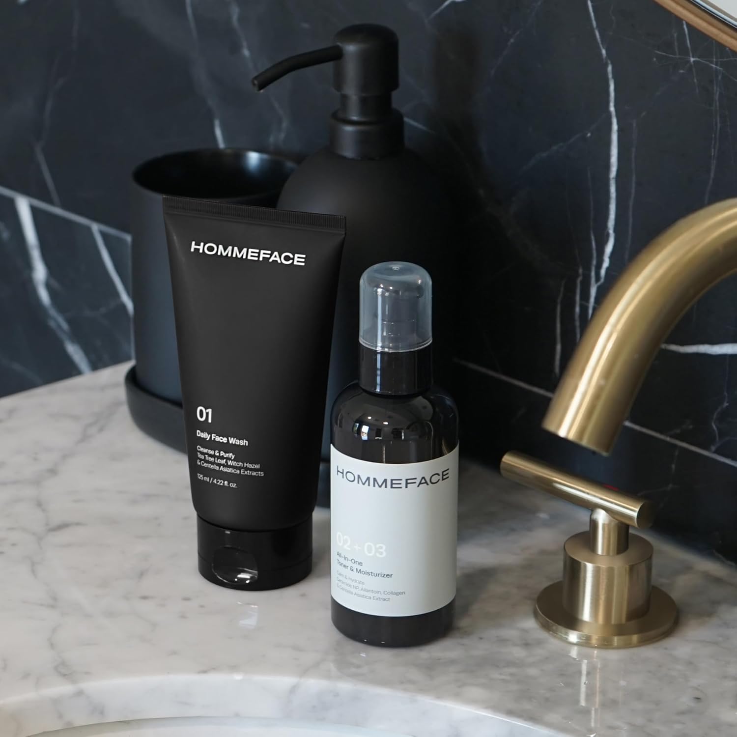 HOMMEFACE Menโs Easy Duo Skin Care Set, 2-Step Daily Routine Kit with Facial Cleanser and 2-in-1 Face Toner & Moisturizer for Men, For Oily & Acne-Prone Skin, 9.29 fl.oz. - Image 3