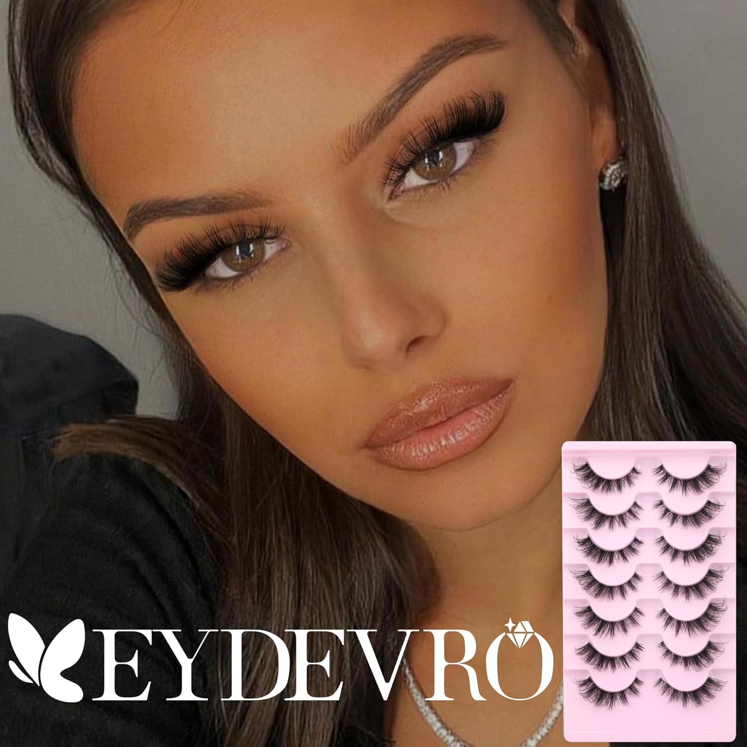 EYDEVRO False Eyelashes Wispy Lashes D Curl Cat Eye Lashes Clear Band Manga Lashes Natural Look Fox Eye Fake Lashes Fluffy Faux Mink Strip Lashes 7 Pairs Pack - Image 4