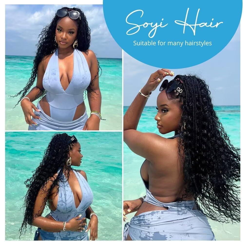 Human Braiding Hair 12A Deep Water Wave Bulk Human Hair 100g 18 Inch Curly Human Hair for Boho Braids Hair Extensions No Weft 2 Braids Per Pack Wet and Wavy Human Hair Braiding Hair Natural Black - Image 6