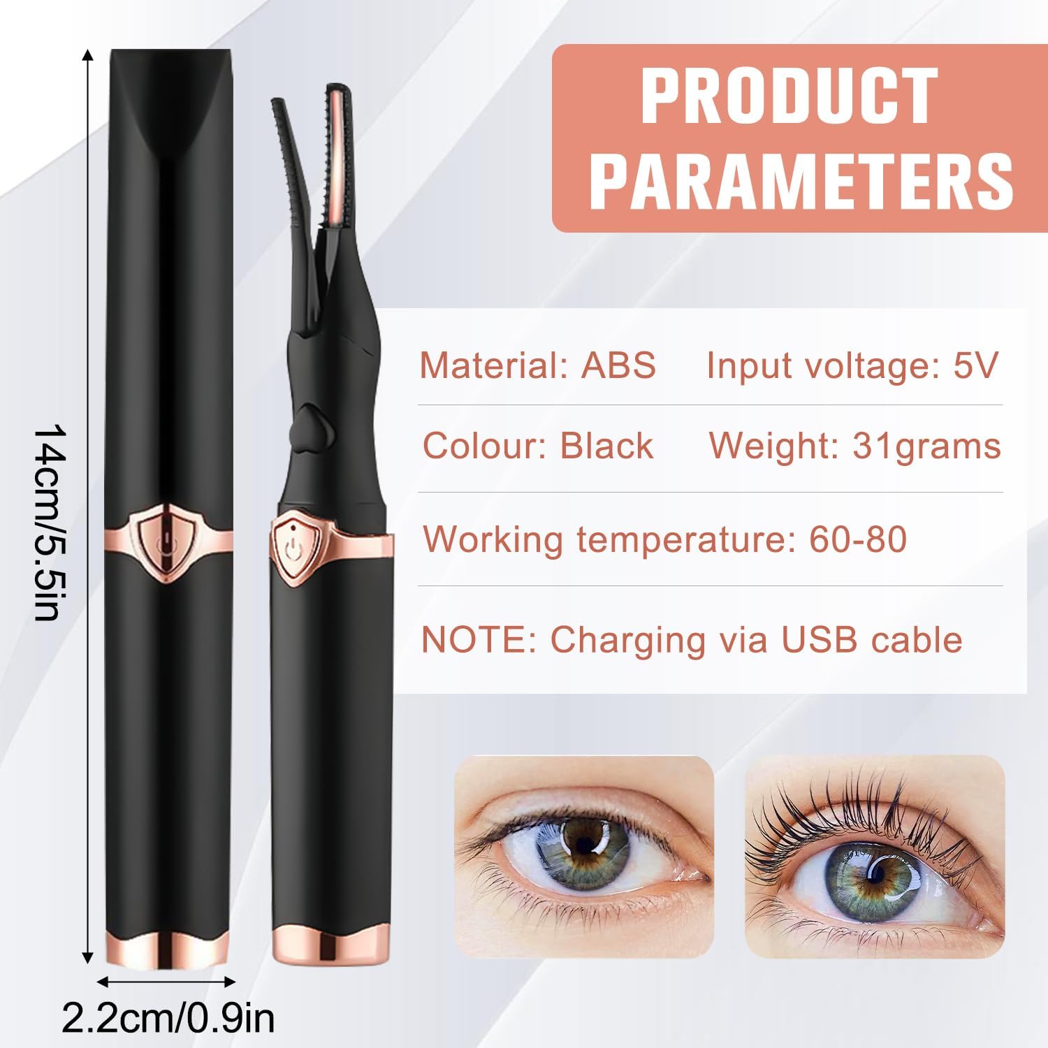 Heated Eyelash Curler, 2 in 1 Clip-Type Design, USB Rechargeable Electric Eyelash Curler, 3 Heat Modes, Natural Curling 24 Hours Long Lasting, Beauty Tools for Women (Black) - Image 8