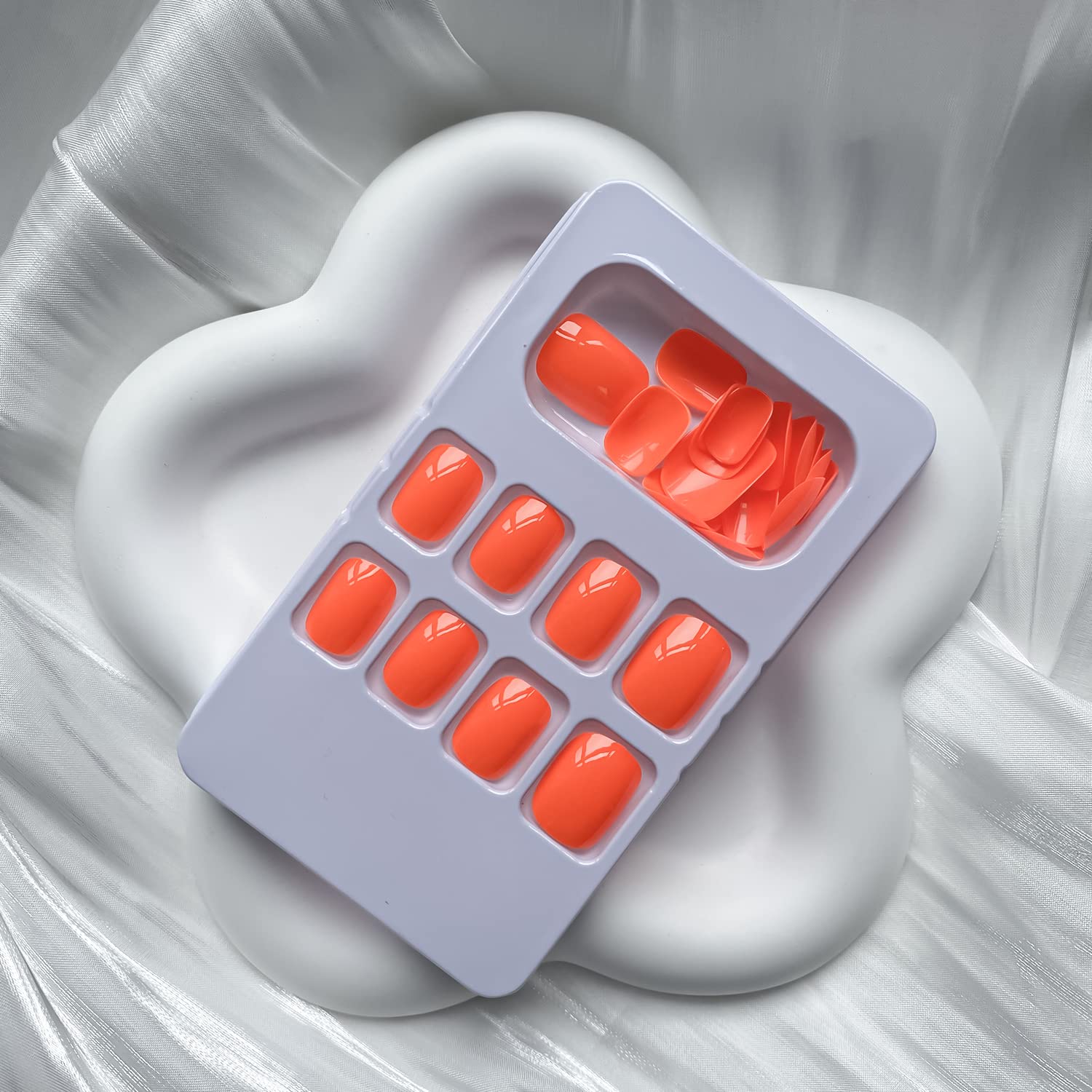 24 Pcs Square Acrylic False Nails - Glue on Nails, Nude, Extra Short, Orange, Glossy, Solid Color, Full Cover - Image 2