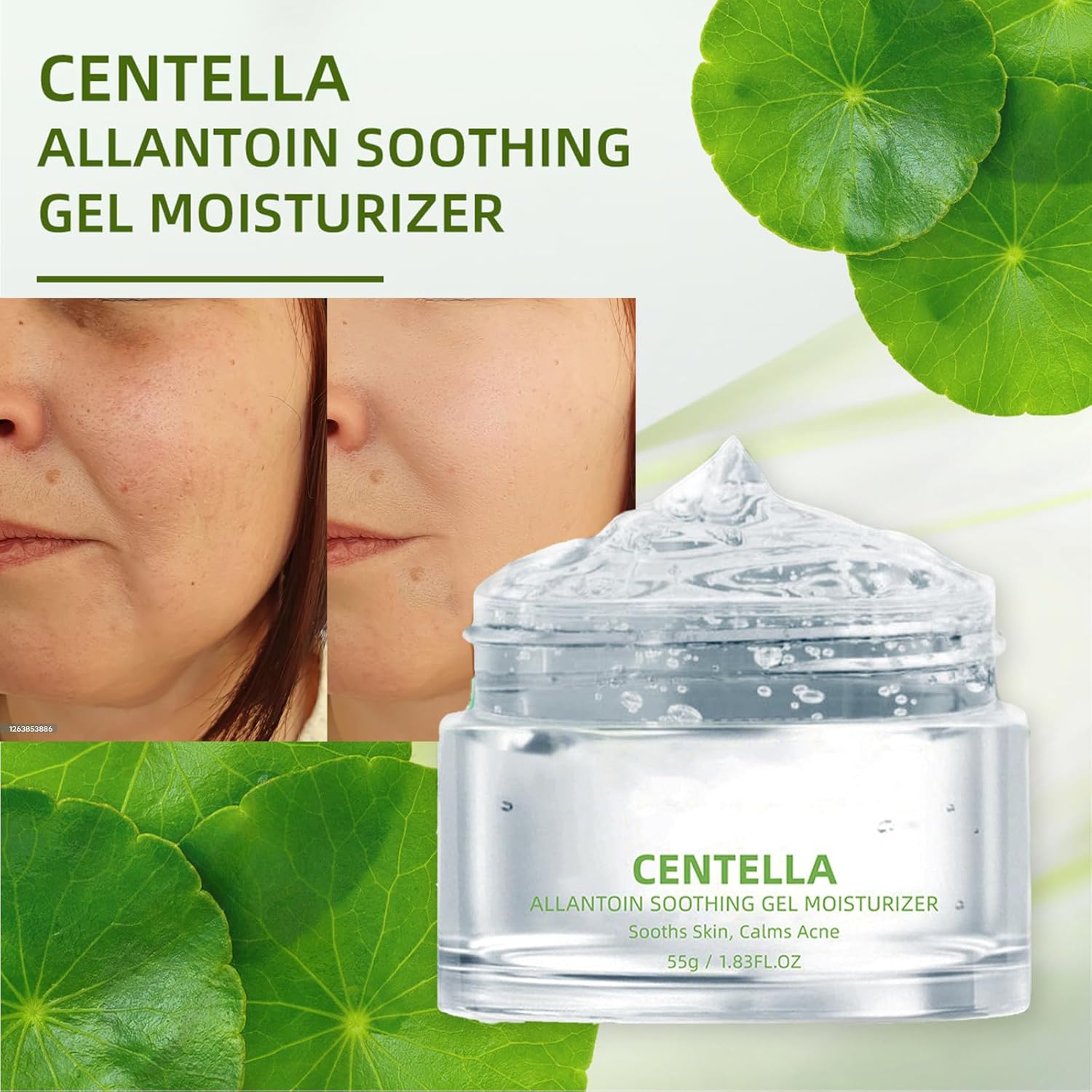 Centella Gel Moisturizer, Cntella Asiatica Soothing Gel Moisturizering for Face Natural Ingredients with Oat, Oat In Calming Gel Cream for Anti Acne Calm and Restore Oily Skin Moisturizer 1.83 Fl Oz - Image 3