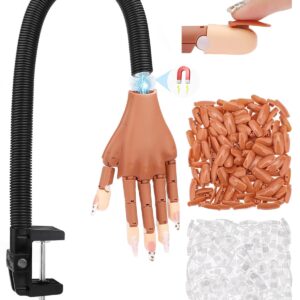 Practice Hand for Acrylic Nails, Flexible Nail Practice Hands Magnetic Fake Hands for Nails Practice, Movable Nail Mannequin Hand with 200PCS Nail Tips for Beginners,13.9 * 6.2 * 1.9