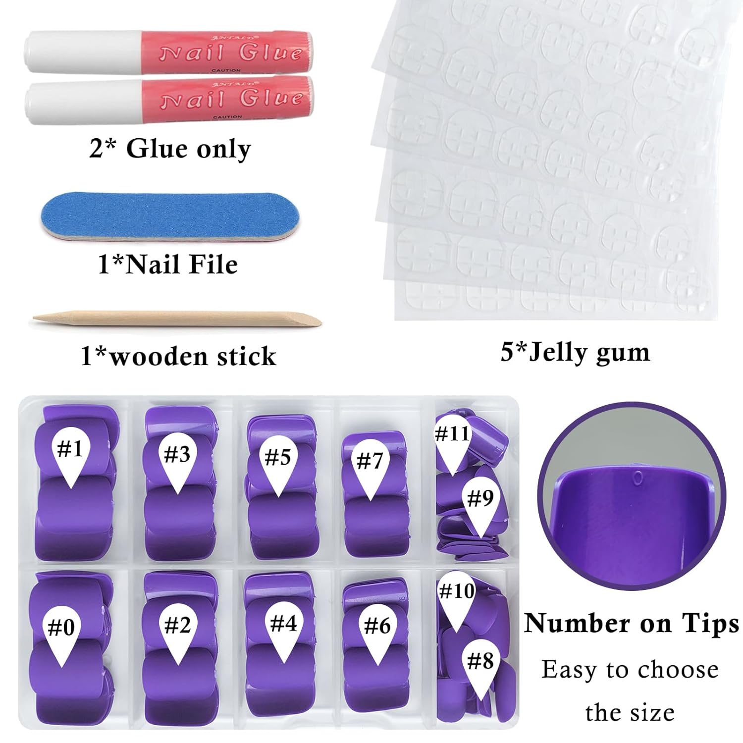 120 Pc Square Matte Purple Full Cover Press On Nails Kit for Women Girls Easy Application - Image 6