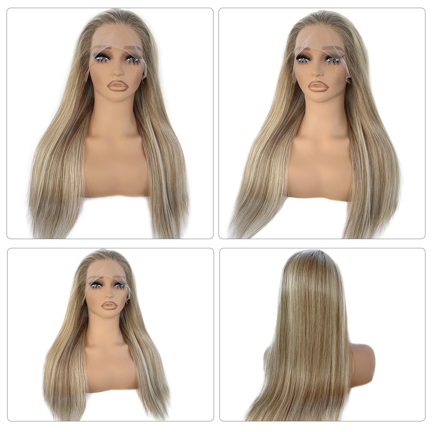 13x4 HD Lace Frontal Wig 22 Inch Ash Brown to Platinum Blonde Balayage Human Hair Glueless 180% Density Remy - Image 4