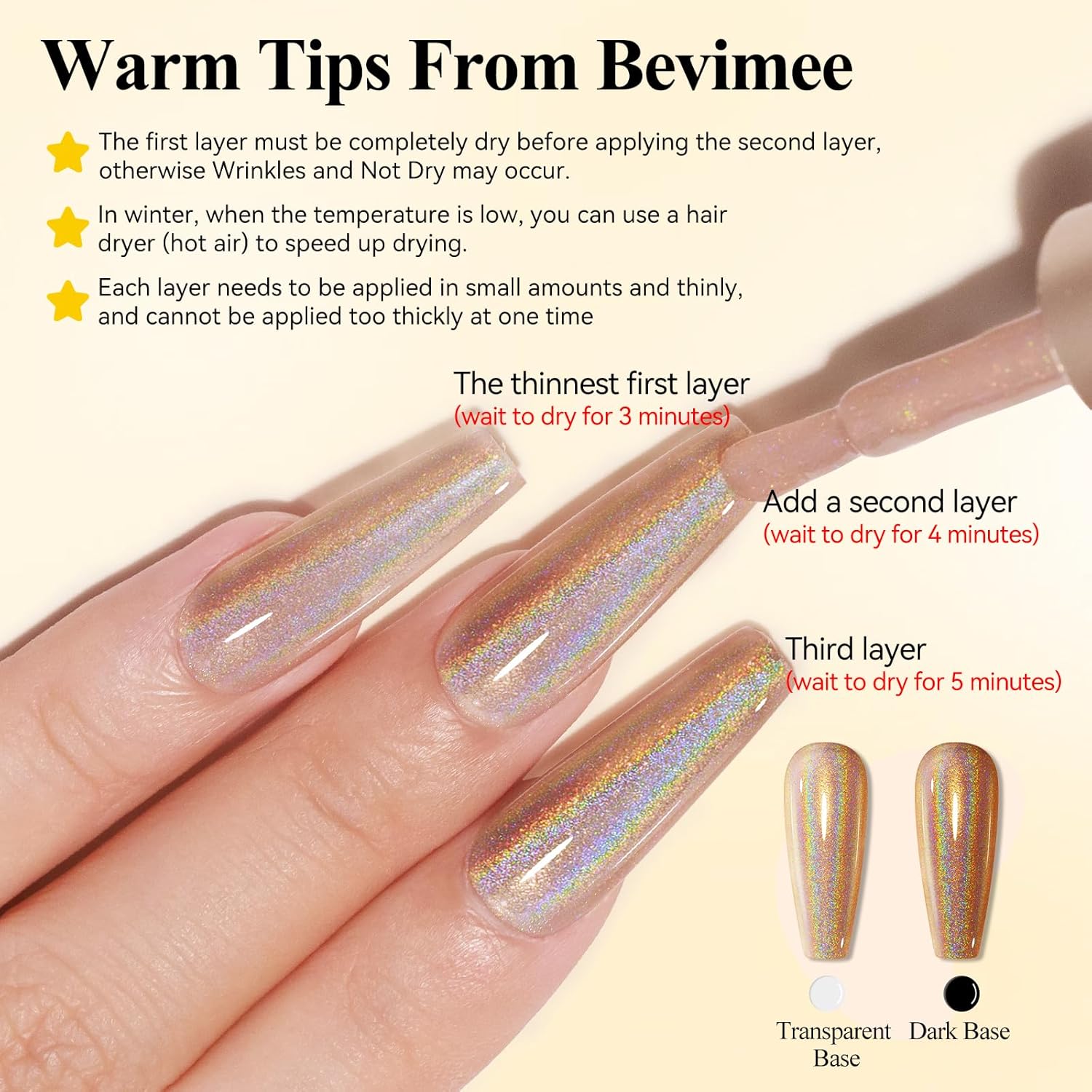 Holographic Nail Polish 12ML Air Dry Fast Iridescent Shimmer Glitter Chameleon Champagne Holo Laser Pearl Nail Art - No Curing Required 1PC - Image 2