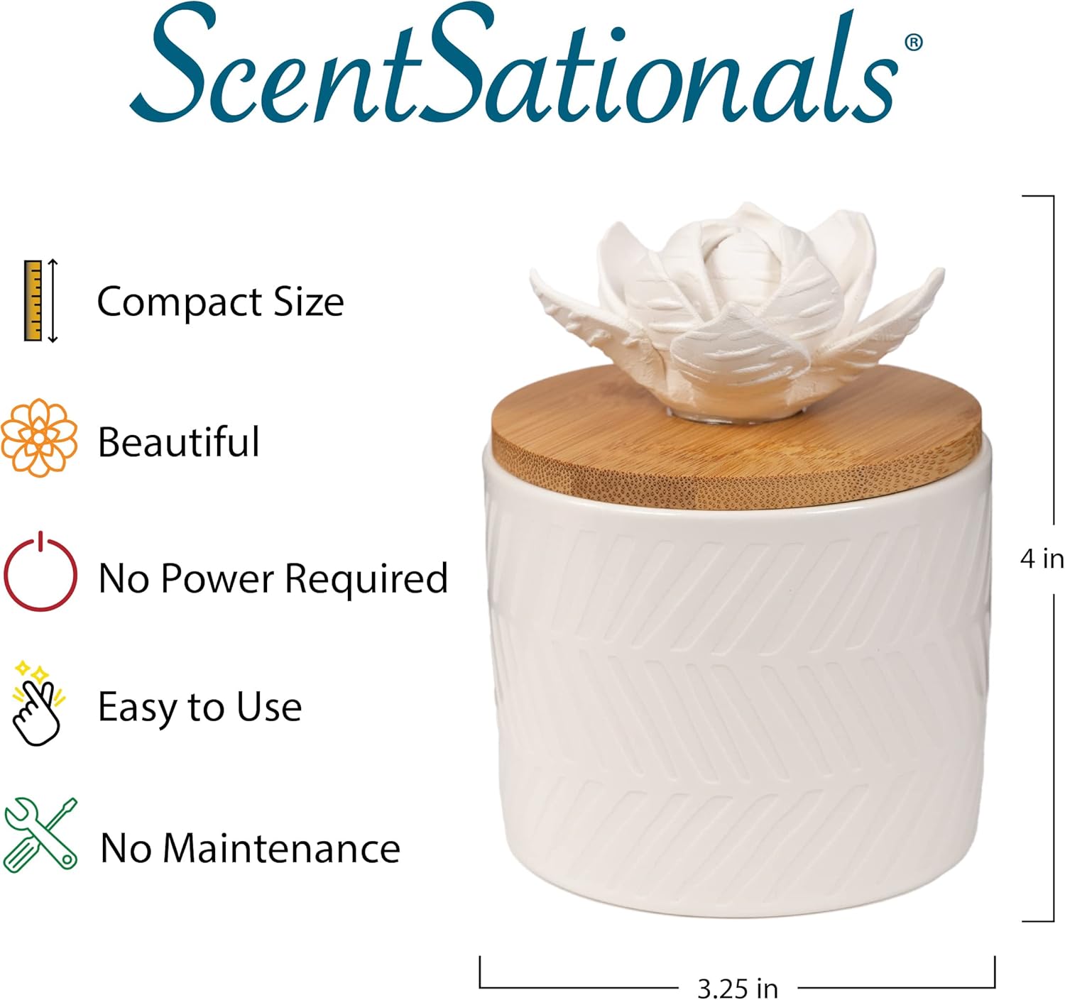 ScentSationals Ceramic Flower Essential Oil Diffuser - Passive Wicking Aromatherapy Diffuser for Living Room or Bedroom - No Power Home Fragrance Diffuser for Scented Essential Oils - Lyle - Image 3