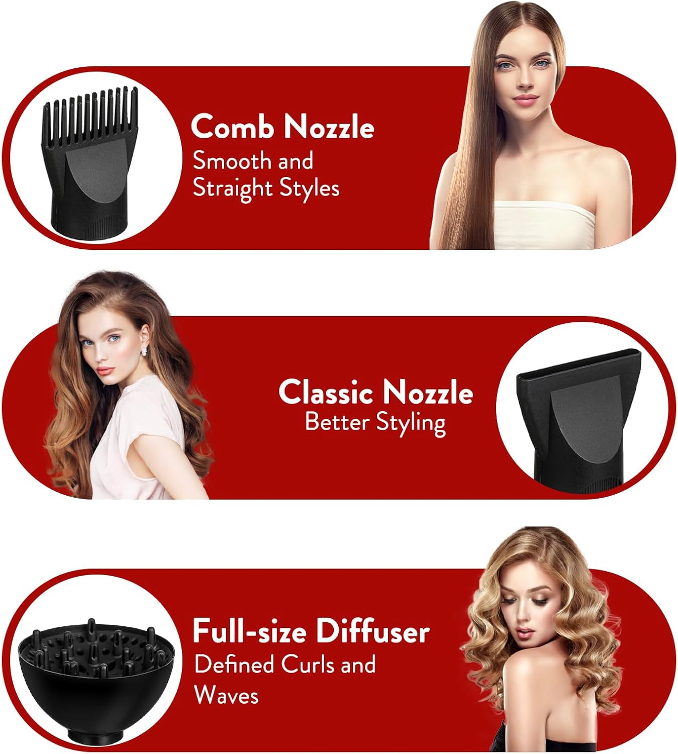 21Pcs Professional Hair Dryer Kit - Ionic, Lightweight, Low Noise, Constant Temperature, 1800W Blow Dryer for Women and Men - Includes Hair Dryer, Nozzles, and Accessories Set - Image 5