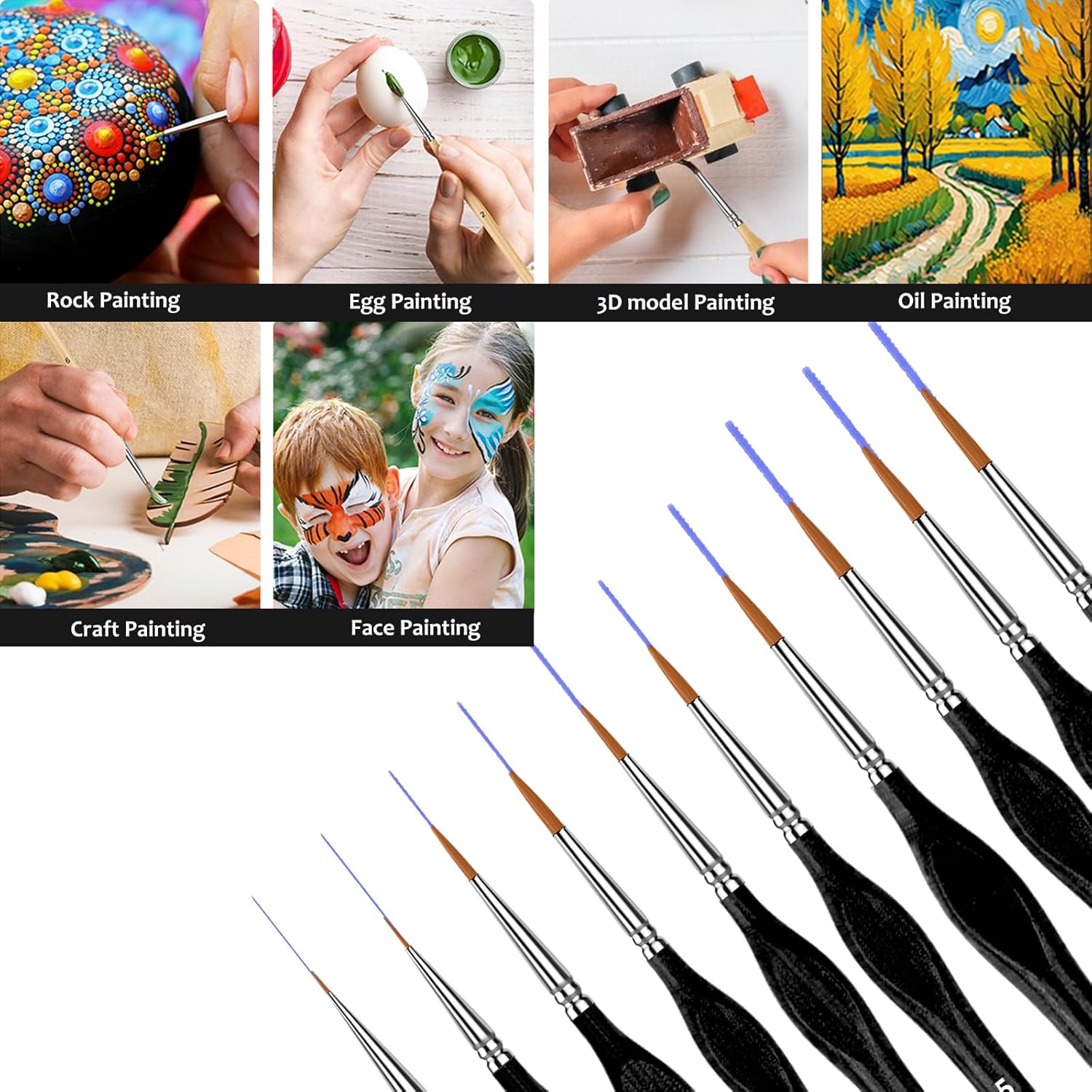 10PC Miniature Paint Brush for Fine Detailing,Small Painting Brushes Set for Art, Crafts, Acrylic, Watercolor, Oil, Model, Face, 40k & Paint by Number, Figurine (Black) - Image 3