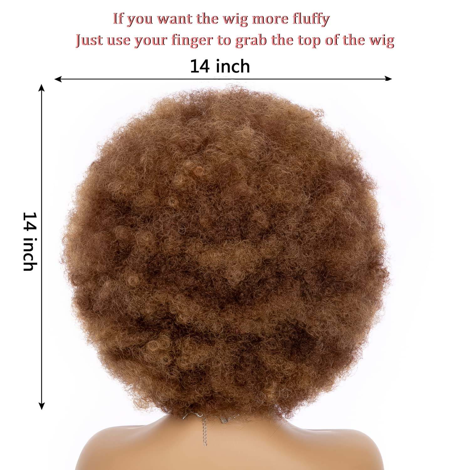 Afro Wig For Women - Mix Brown 70s Afro Wigs Natural Looking Huge Afro Kinky Curly Wigs With Bangs Short Bouncy Afro Curly Wig Soft Afro Puff Wig Synthetic Hair Afro Wig For Daily Party Use - Image 5