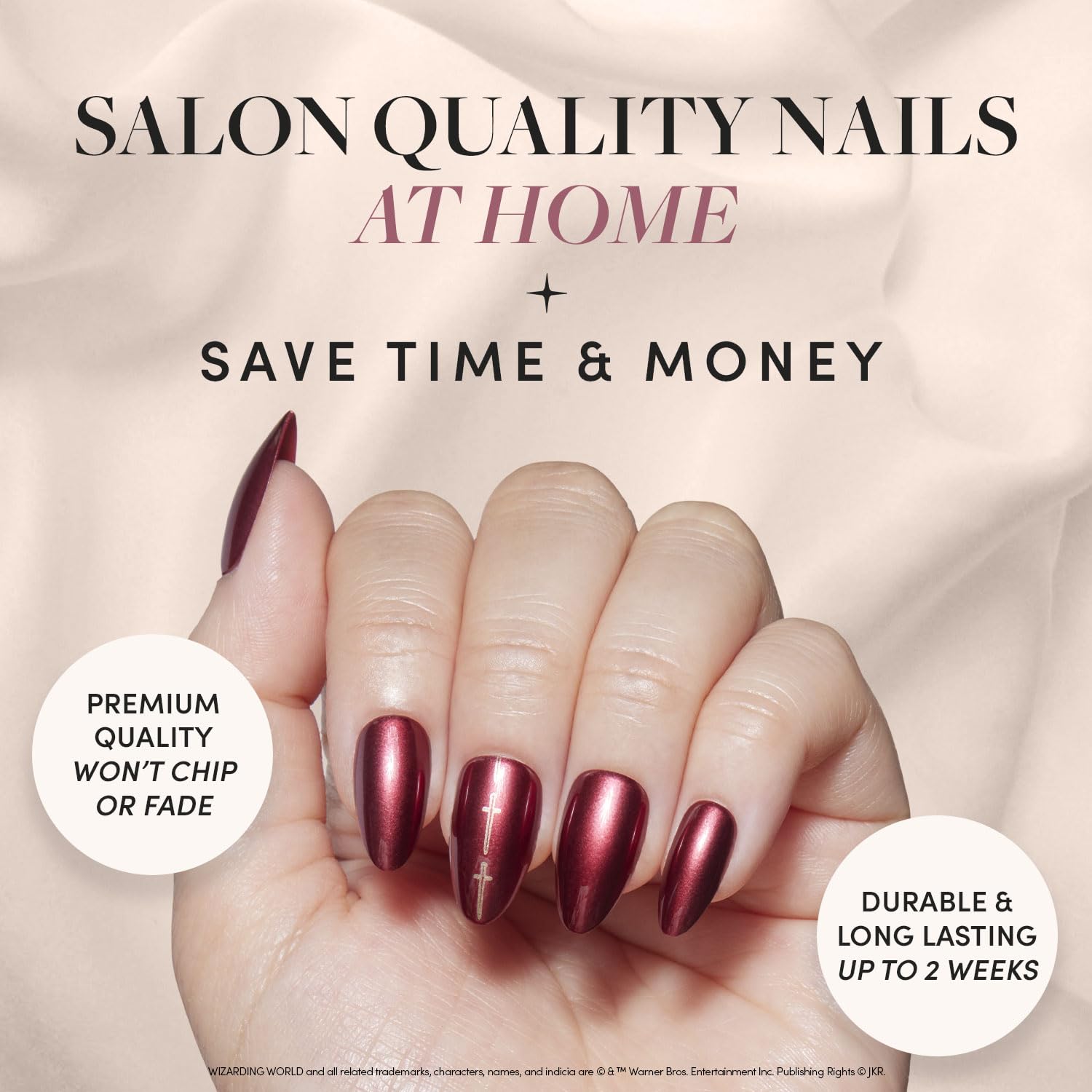 Harry Potter™ x Glamnetic Press On Nails - Gryffindor™ | Scarlet Red Lightning Graphic Short Almond False Nails, Reusable Stick On Fake Nails with Glue | Salon Quality | 15 Sizes - 30 Nail Kit - Image 2