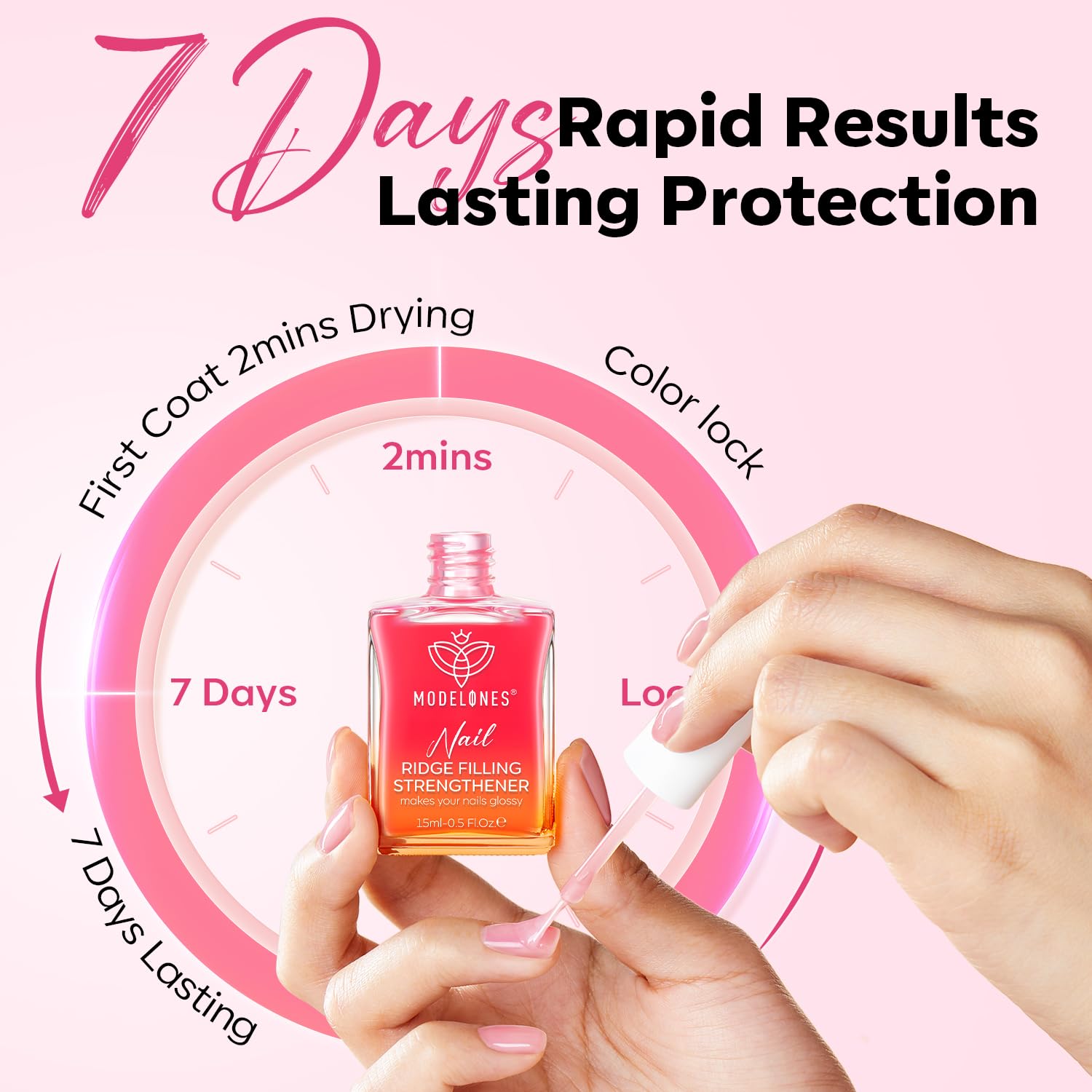 modelones Nail Strengthener 8-in-One Nail Ridge Filler Base Coat Nail Polish Repair Nail Growth Treatment for Thin and Damaged Nails Jelly Pink 15ml - Image 4