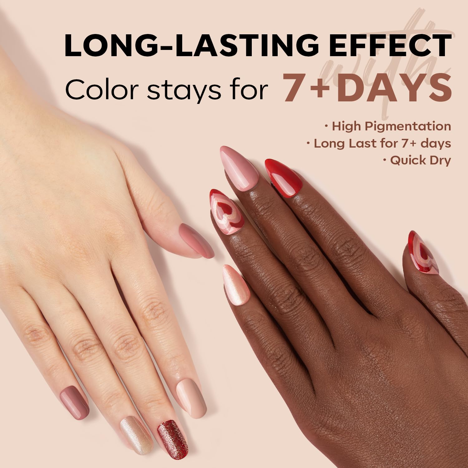 modelones Nail Polish Set 6 Colors, Nude Brown Burgundy Glitter Quick Dry Mini Nail Lacquer Kit, Skin Tone Dark Red Pink Nail Art DIY Home Travel Salon Nail Art Manicure Gift for Women Girls - Image 6