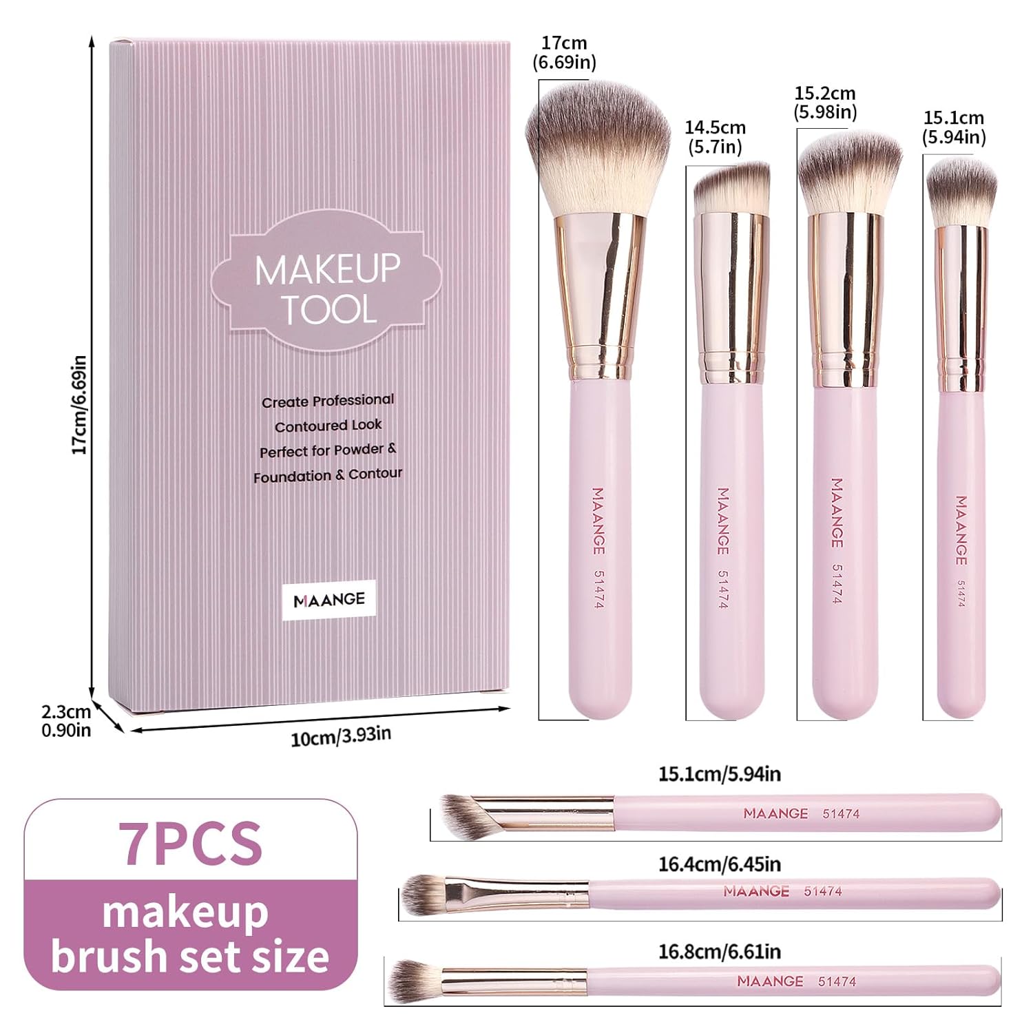 MAANGE 7 PCS Professional Makeup Brushes Premium Synthetic Makeup Brush Set For Foundation Eyeshadow Powder Concealers Brush Travel Make up Brushes Set (Pink) - Image 5