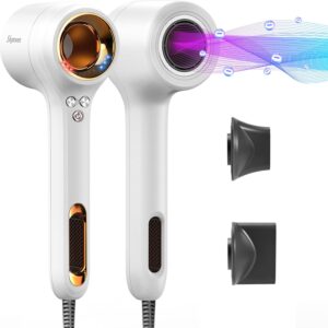 Professional Ionic Hair Dryer, High-Speed Blow Dryer with 110,000 RPM Brushless Motor for Fast Drying | Lightweight, Low Noise, Thermo-Controlled Hairdryer for Women, Home/Travel, Pearl White