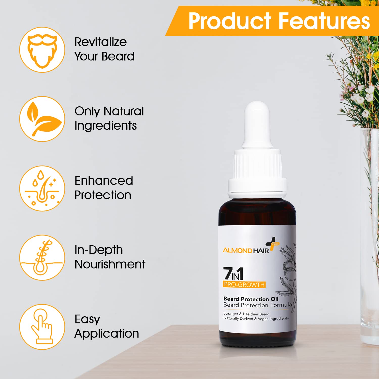 Beard Oil – 1fl oz 7-in-1 Protective Beard Oil for Men – Vegan Natural Ingredients – Nourishing Beard Growth Oil – Leave-In Beard Conditioner with Jojoba Oil, Castor Oil, Sweet Almond Oil - Image 3