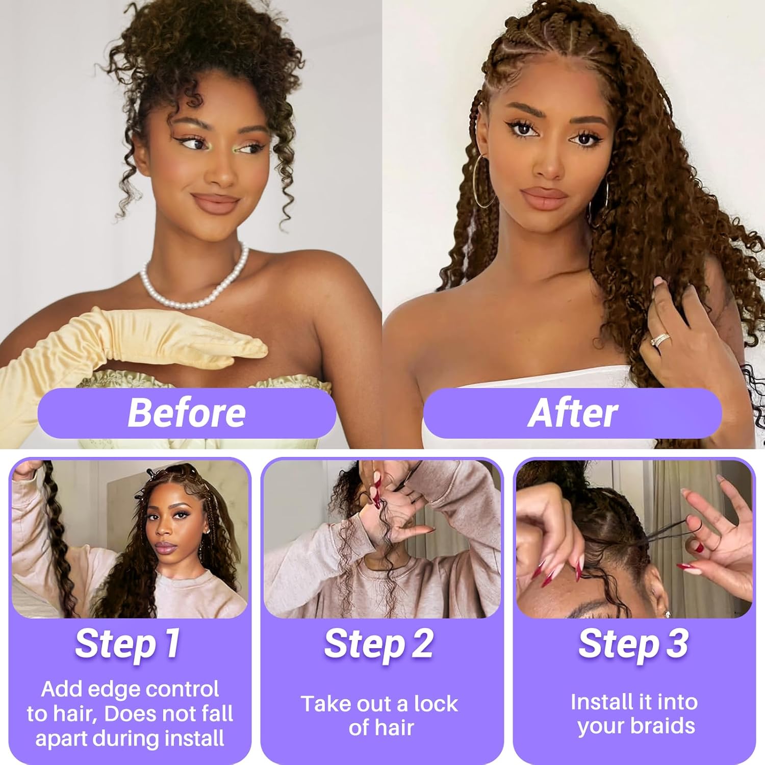 Human Braiding Hair for Boho Braids 110g 20 Inch Color 4 Deep Wave Boho Bulk Human Hair for Braiding Knotless 12A Wet and Wavy Bohemian 3 No Weft Bundles/Pack Curly Braids Brown - Image 5