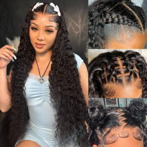 13x6 Water Wave Lace Front Wigs Human Hair Pre Plucked Bleached Knots 200 Density Wet And Wavy Glueless Wigs Human Hair 30 Inch Hd Lace Frontal Wig With Baby Hair