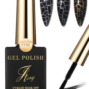 3D Crackle Gel Nail Polish,Magic Black Crackle Nail Gel Glue Polish,Unique Variegated Cool Crackle Pattern,Long-lasting Durable Natural Air-drying Styling,Home DIY Nail Gel Glue Polish for Women-12