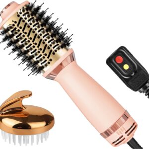 Hair Dryer Brush Blow Dryer Brush in One, 4-in-1 Hair Dryer Brush Blow Dryer with Oval Barrel, Mini Hot Air Brush for All Hair Types(Pink)