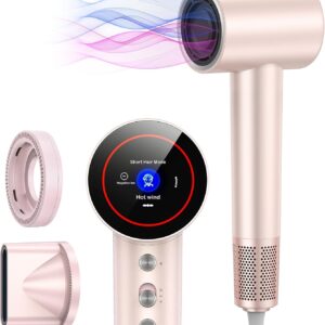 Hair Dryer - Negative Ionic Blow Dryer with 110000 RPM High Speed Brushless Motor for Fast Drying, HD Display Hairdryer with Magnetic Aroma Nozzle, Low Noise, 5 Modes & 3 Temps & 2 Speeds (Pink)