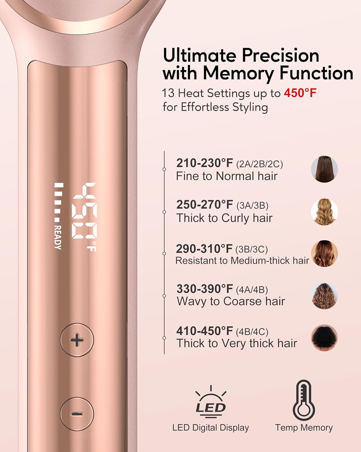 Terviiix Frizz Buster Ionic Hair Straightener Brush with MCH Heater - Rapid 450°F in 20S, Hair Straightener Comb for Efficient One-Pass, Anti-Scald, 13 Heat Settings, Digital Display, Dual Voltage - Image 7