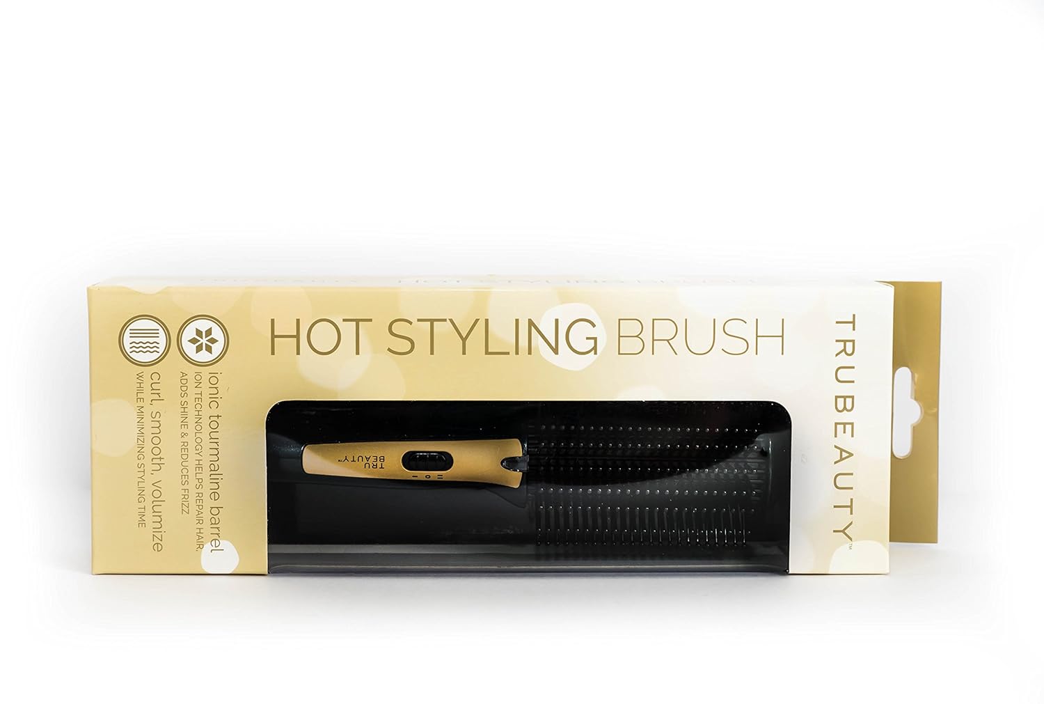 Tru Beauty 2-in-1 Hot Styling Brush, Ionic Tourmaline Barrel, 2 Heat Settings, Swivel Cord - Black/Gold - Image 7