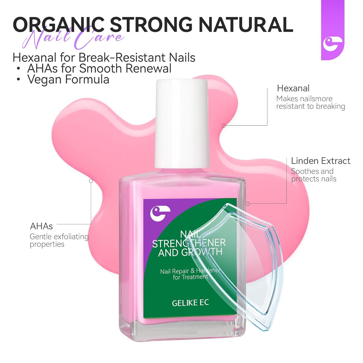 gelike ec Nail Ridge Filler and Strengthener Polish: Pink 6 in 1 Natural Nail Hardener Extra Strong and Growth - Long Lasting Nail Repair for Damaged Nails - For Daily Work Home Salon - Image 7