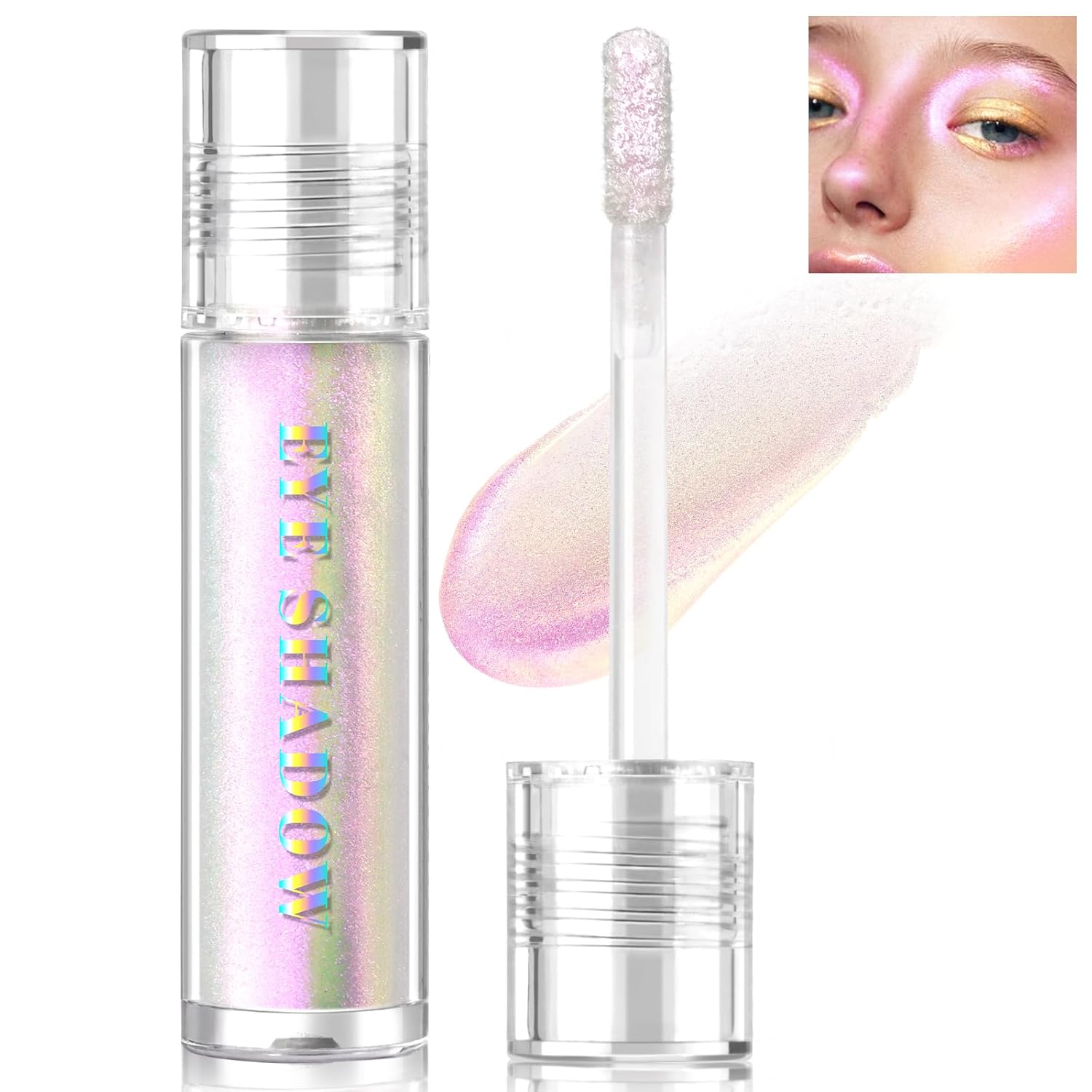 Liquid Glitter Eyeshadow, Shimmer Chameleon Holographic Metallic Multichrome Highlighter, Long Lasting Waterproof White Purple Eye look, Sparkling Quick Dry Face Eye pigmented Makeup 04