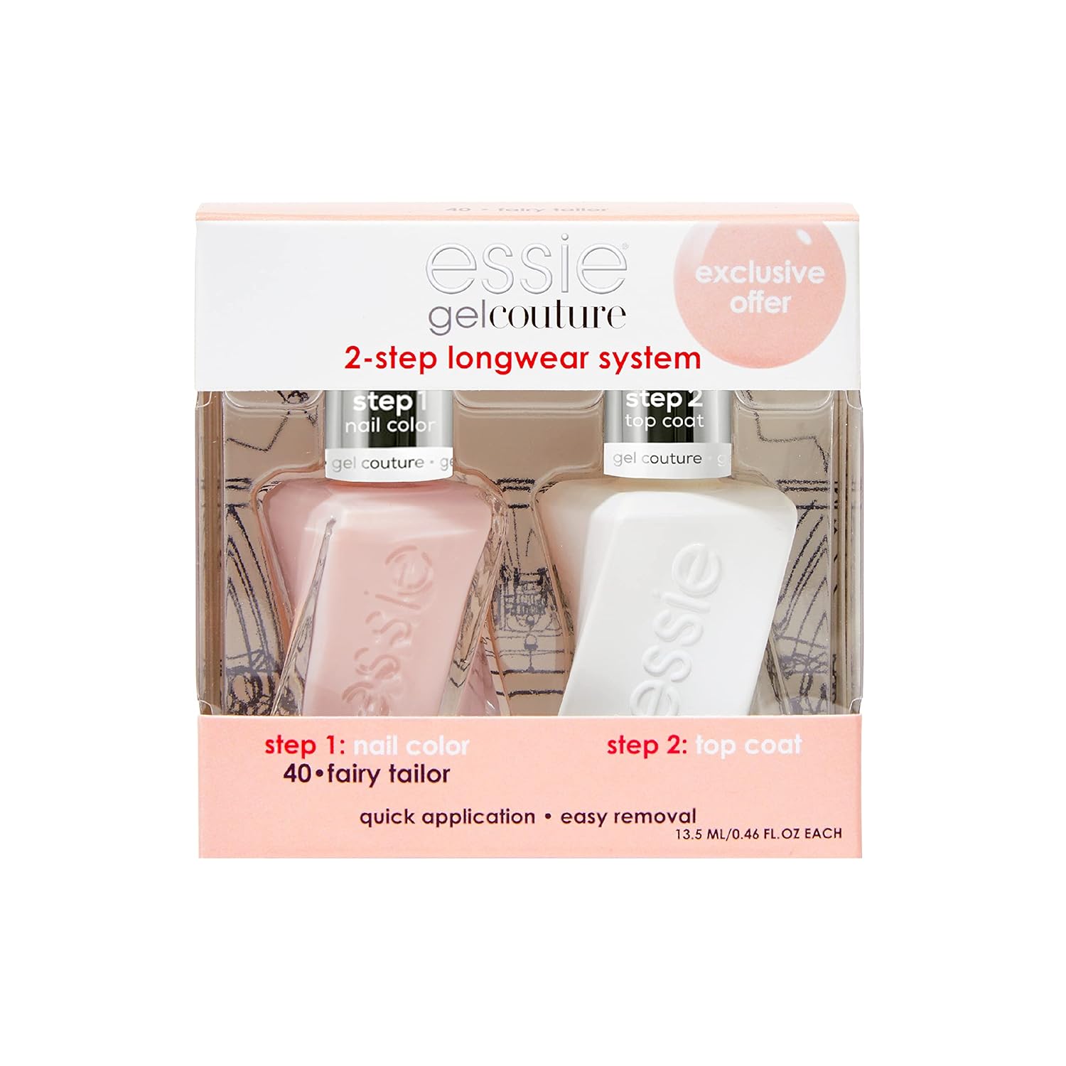 Essie Gel Couture Longwear Nail Polish Kit, Sheer Nude Pink, Fairy Tailor + Top Coat, 0.46 fl oz each - Image 2