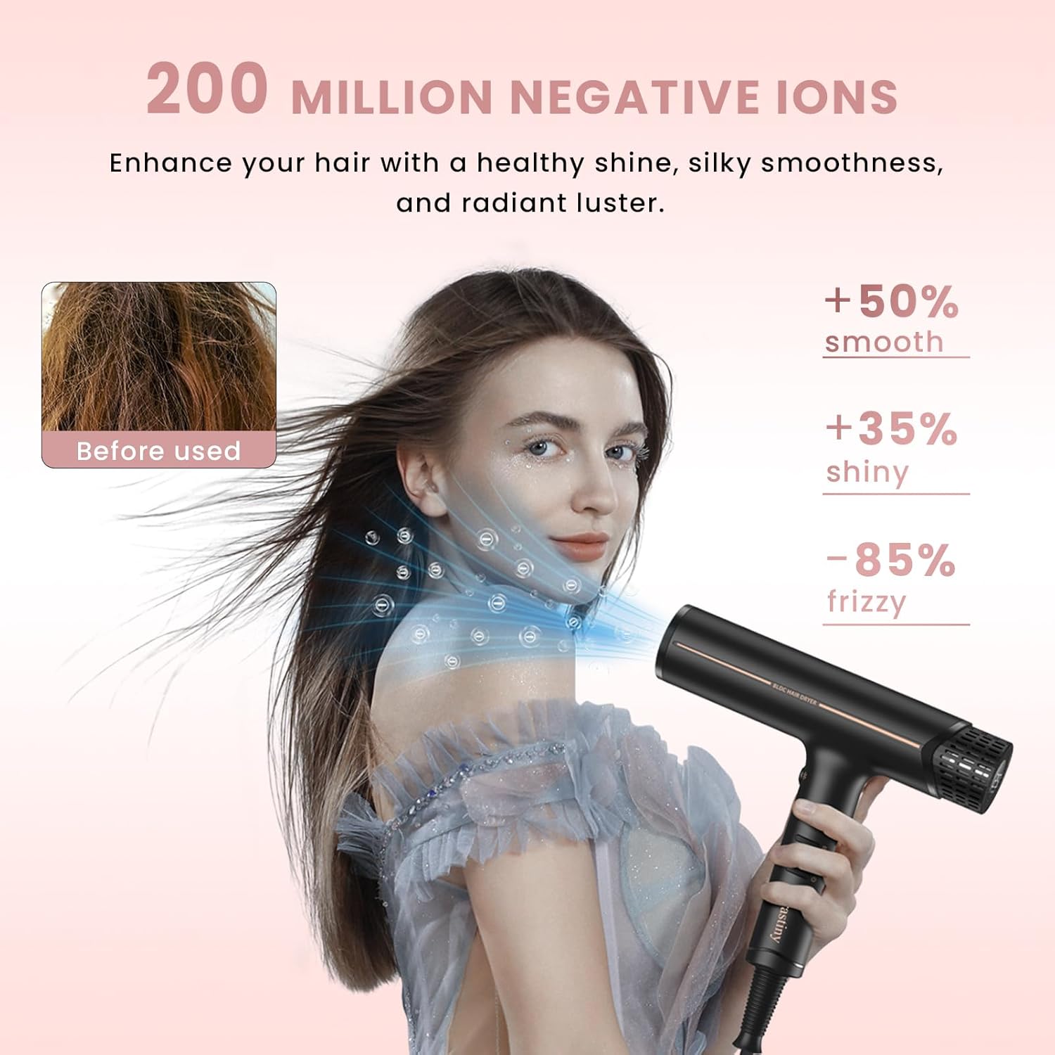 Professional High-Speed Hair Dryer with Diffuser Nozzle Low Noise Fast Drying Ion Blow Dryer Hair Care Intelligent Heat Airflow Control with LCD Display Travel Hair Dryer for All Hair Types - Image 3